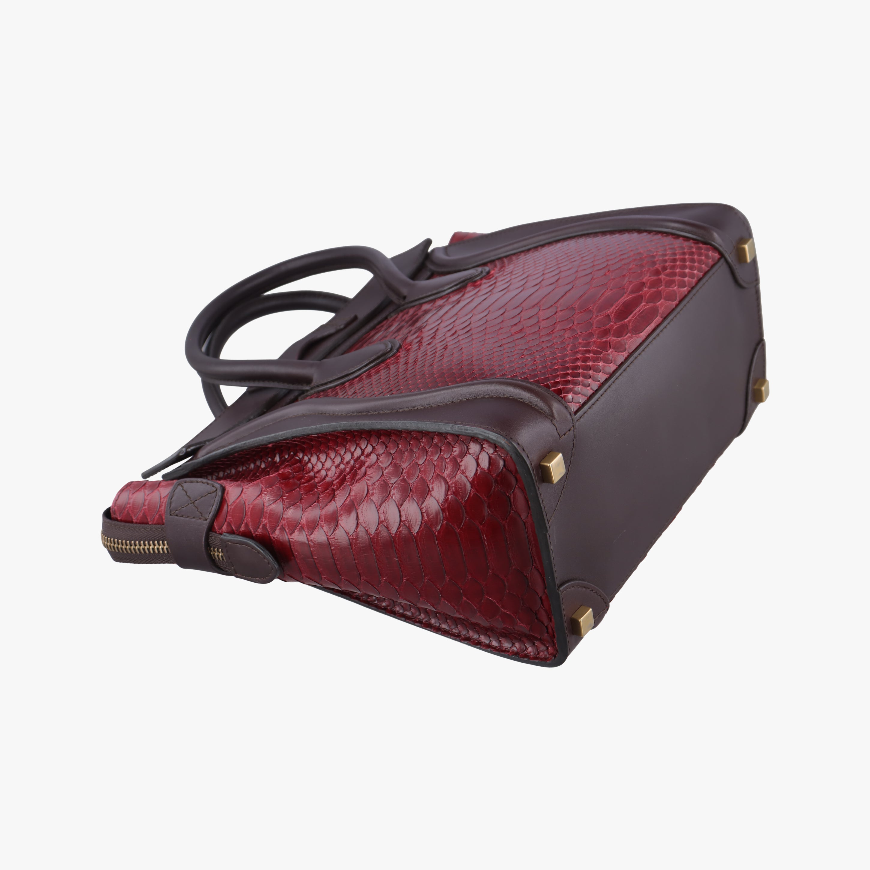 Secondhand Celine Luggage Micro shopper Black x Red x Multicolor snakeskin × leather  handbag | stylenewstar