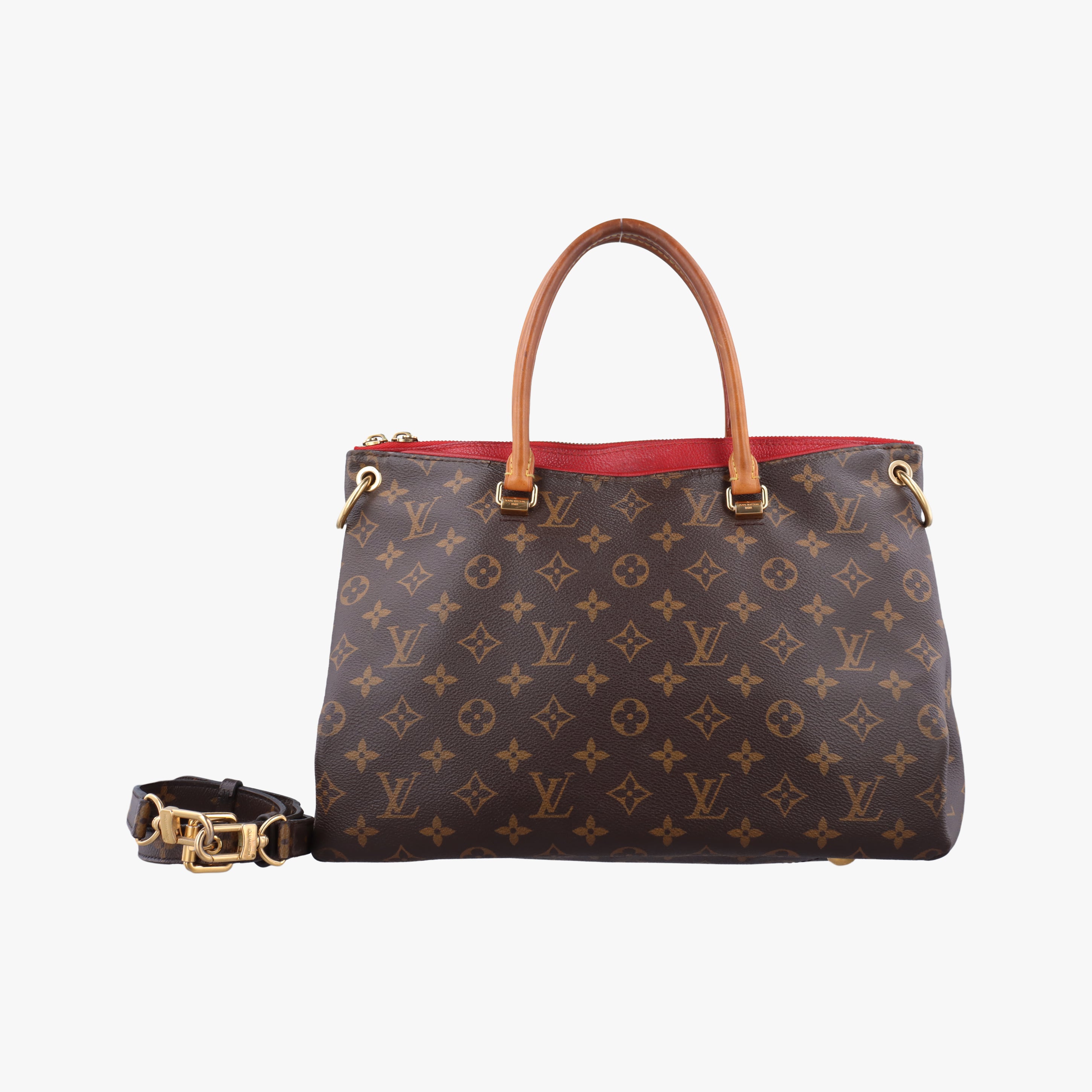 Pre-owned Louis Vuitton PALLAS brown×CERISE Monogram Canvas×calf leather M41175 shoulderbag | stylenewstar