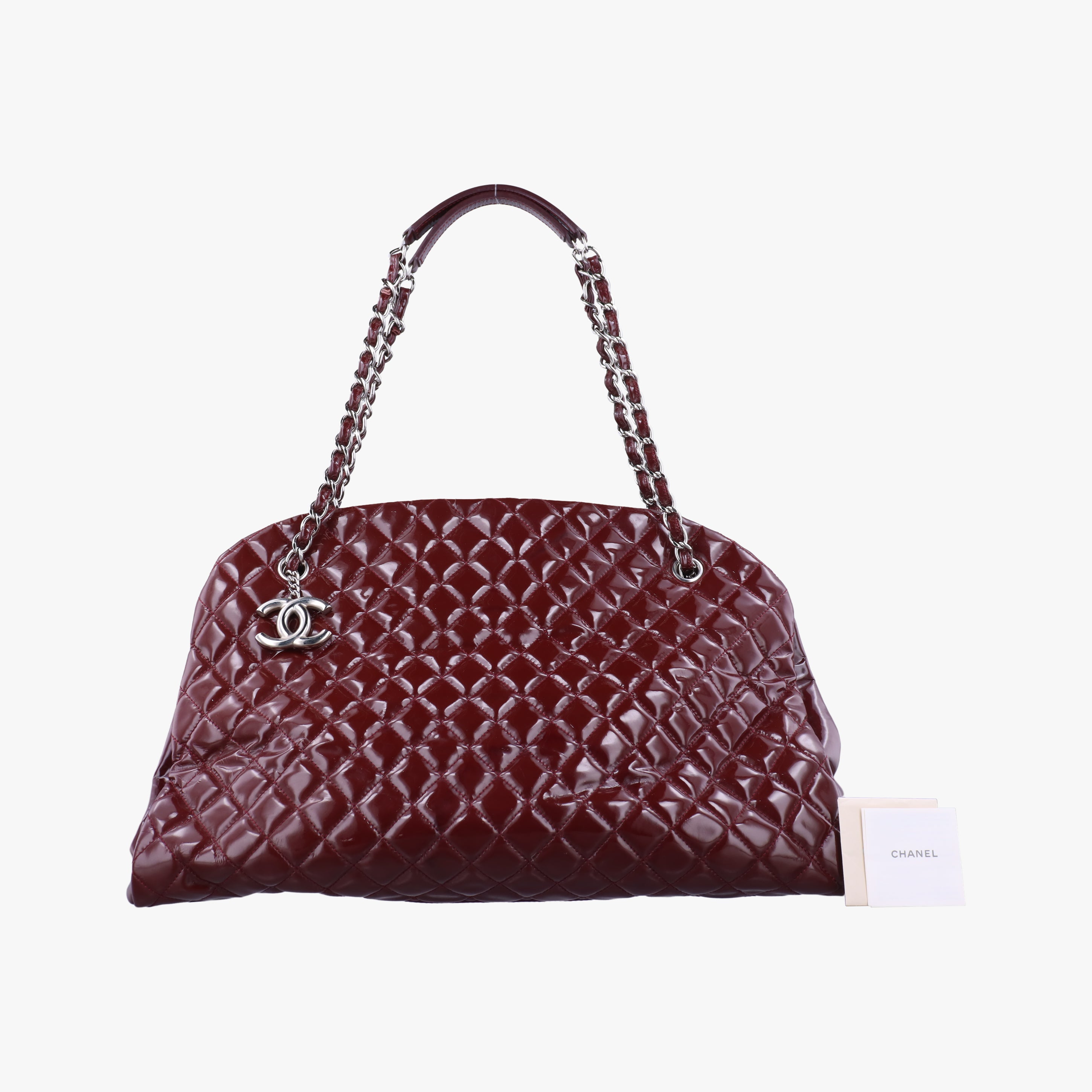 Pre-owned Chanel Mademoiselle Bowling Burgundy Patent A50561 handbag | stylenewstar