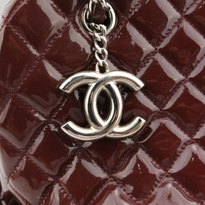 Pre-owned Chanel Mademoiselle Bowling Burgundy Patent A50561 handbag | stylenewstar