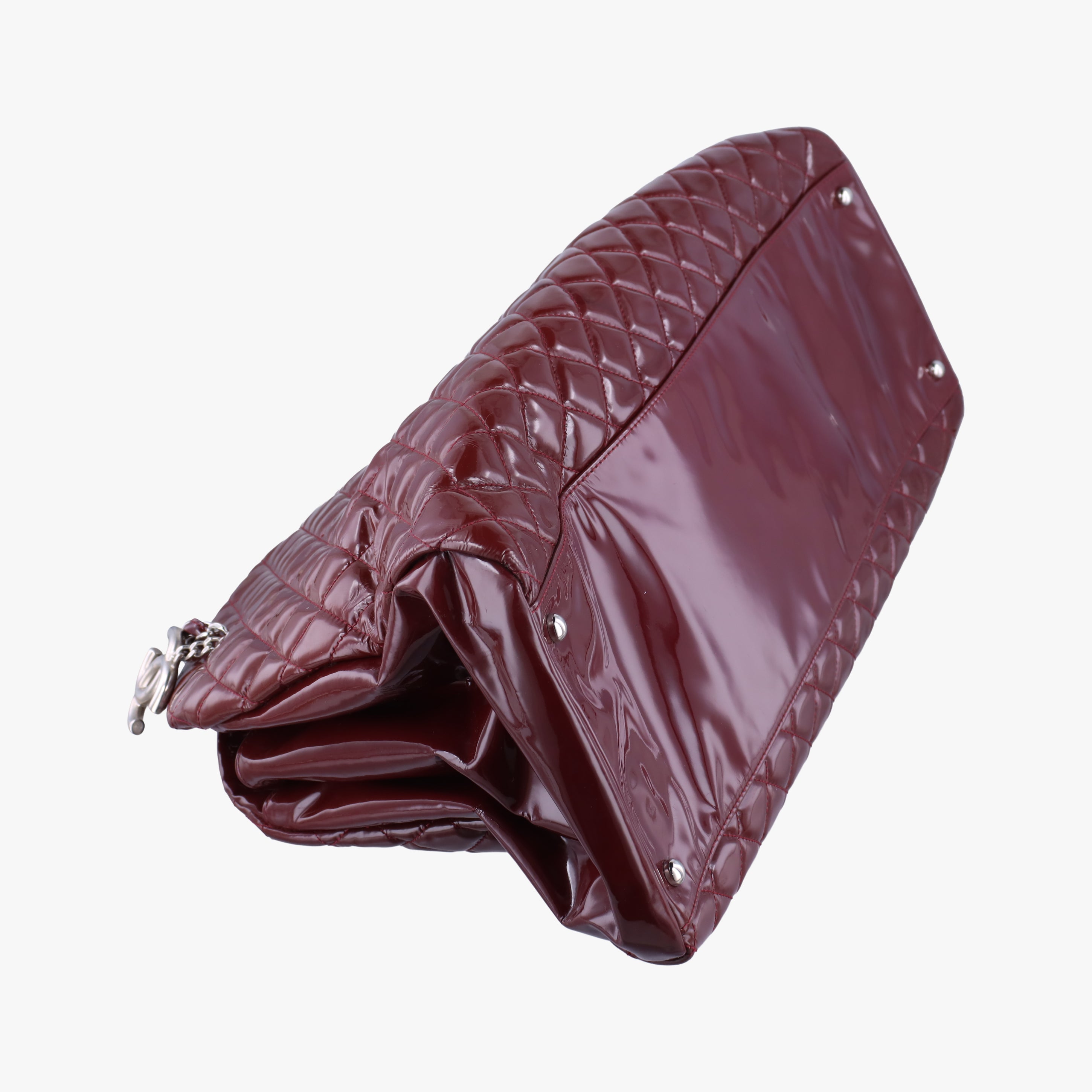 Pre-owned Chanel Mademoiselle Bowling Burgundy Patent A50561 handbag | stylenewstar