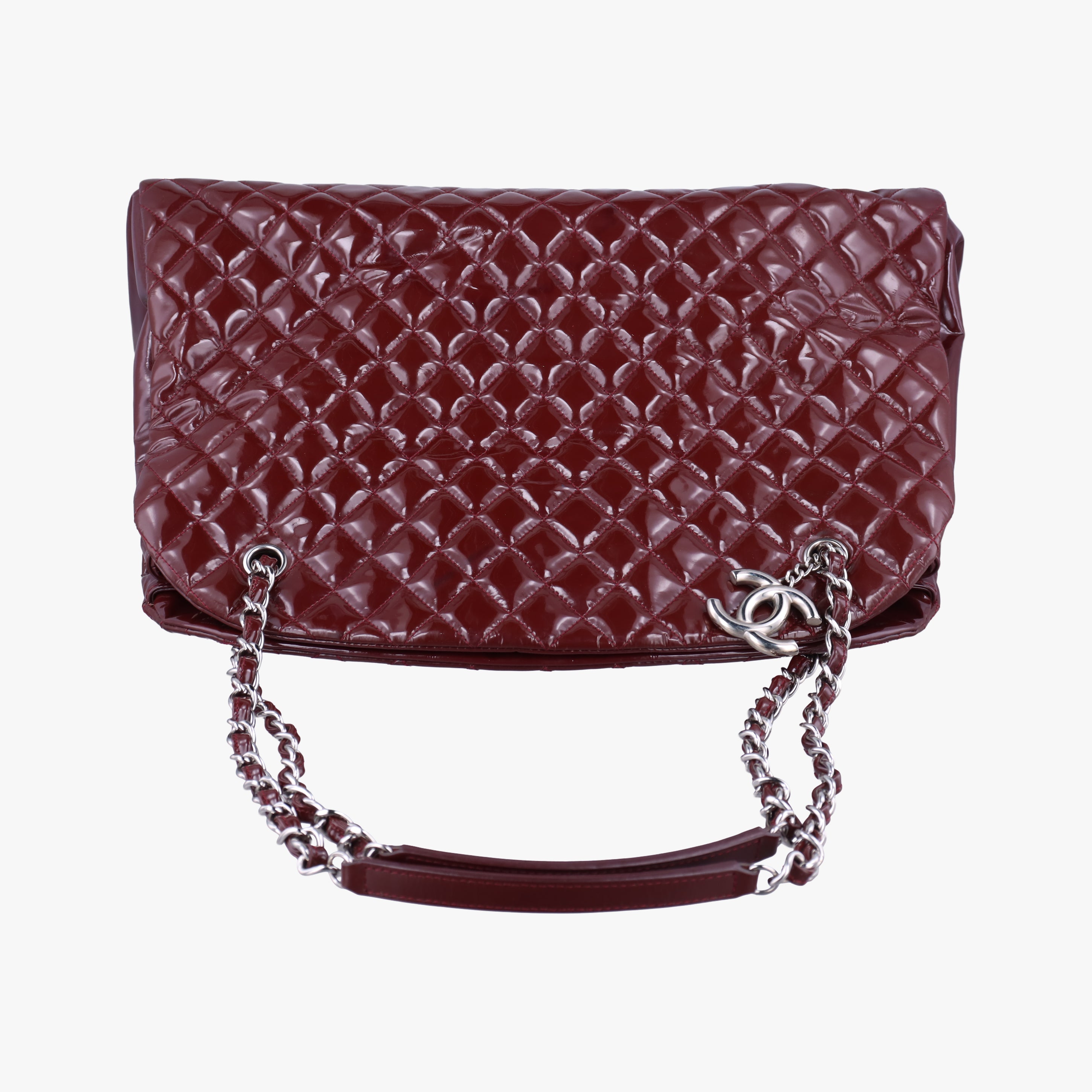 Pre-owned Chanel Mademoiselle Bowling Burgundy Patent A50561 handbag | stylenewstar