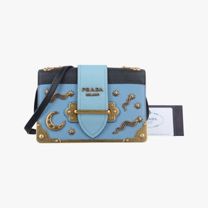 Pre-owned Prada City Calf Astrology Cahier ブルー×ブラック Saffiano leather×Leather  shoulderbag | stylenewstar