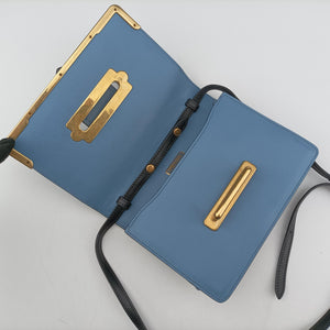 Pre-owned Prada City Calf Astrology Cahier ブルー×ブラック Saffiano leather×Leather  shoulderbag | stylenewstar