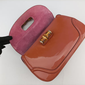 Pre-owned Gucci New Bamboo Orange Patent 254884 handbag | stylenewstar