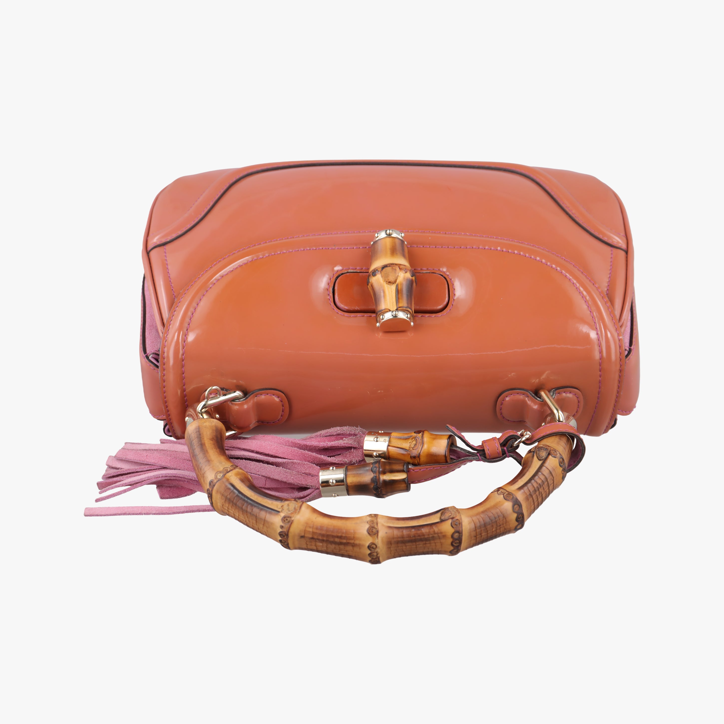 Pre-owned Gucci New Bamboo Orange Patent 254884 handbag | stylenewstar