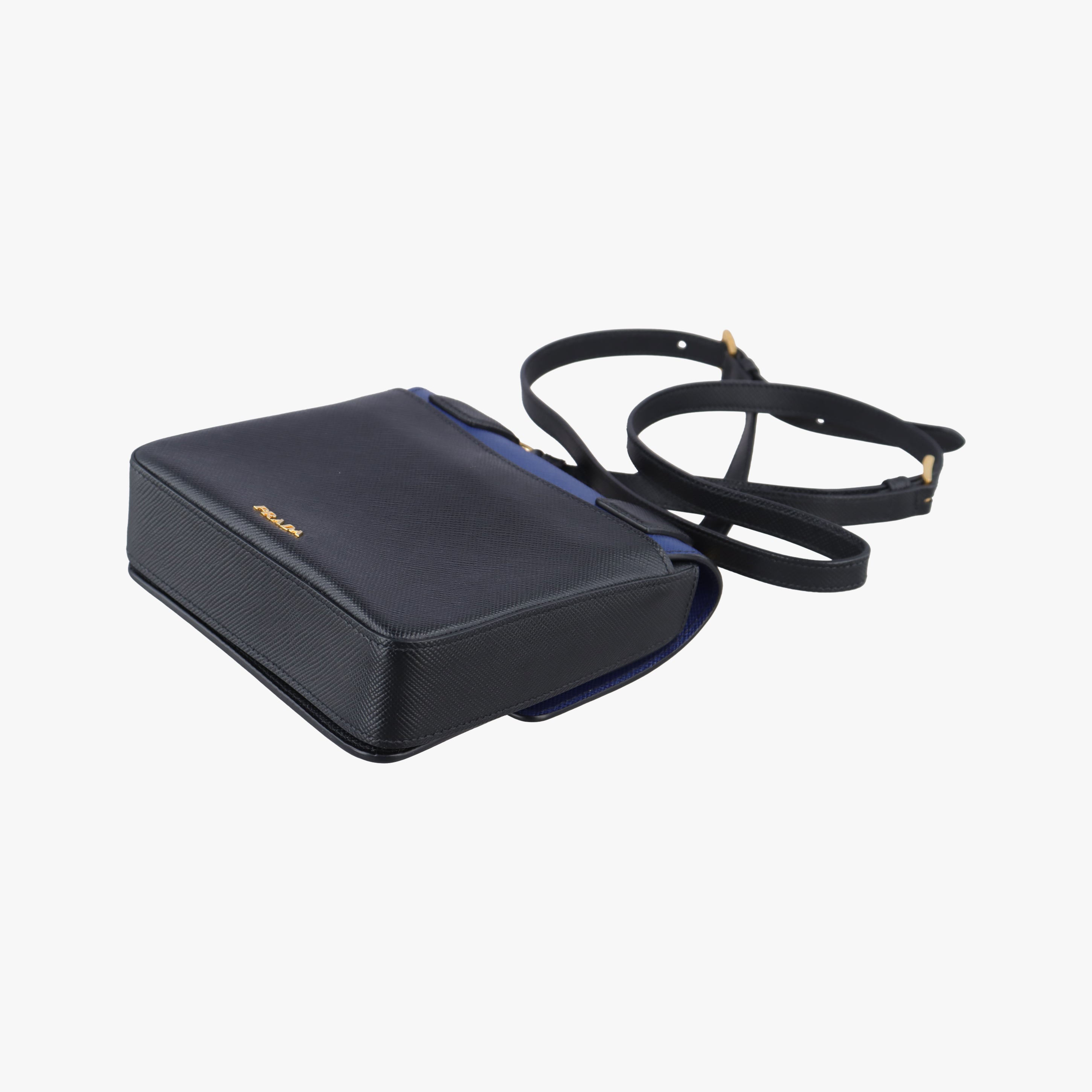 Pre-owned Prada Bicolor Saffiano Cuir Flap Blue x Black Leather×SAFFIANO Leather  shoulderbag | stylenewstar