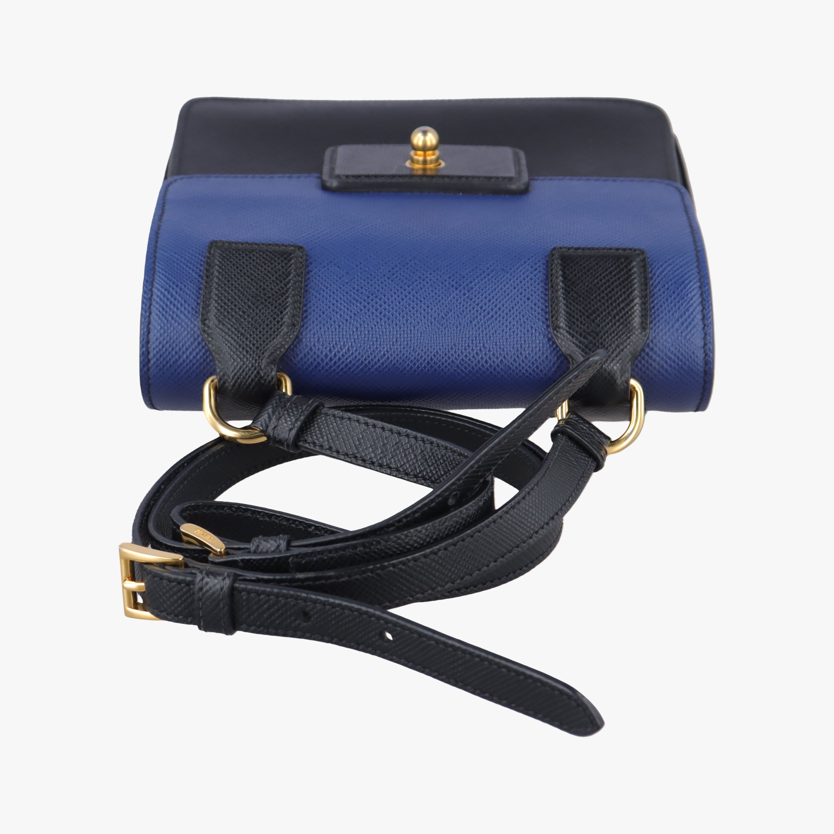 Pre-owned Prada Bicolor Saffiano Cuir Flap Blue x Black Leather×SAFFIANO Leather  shoulderbag | stylenewstar
