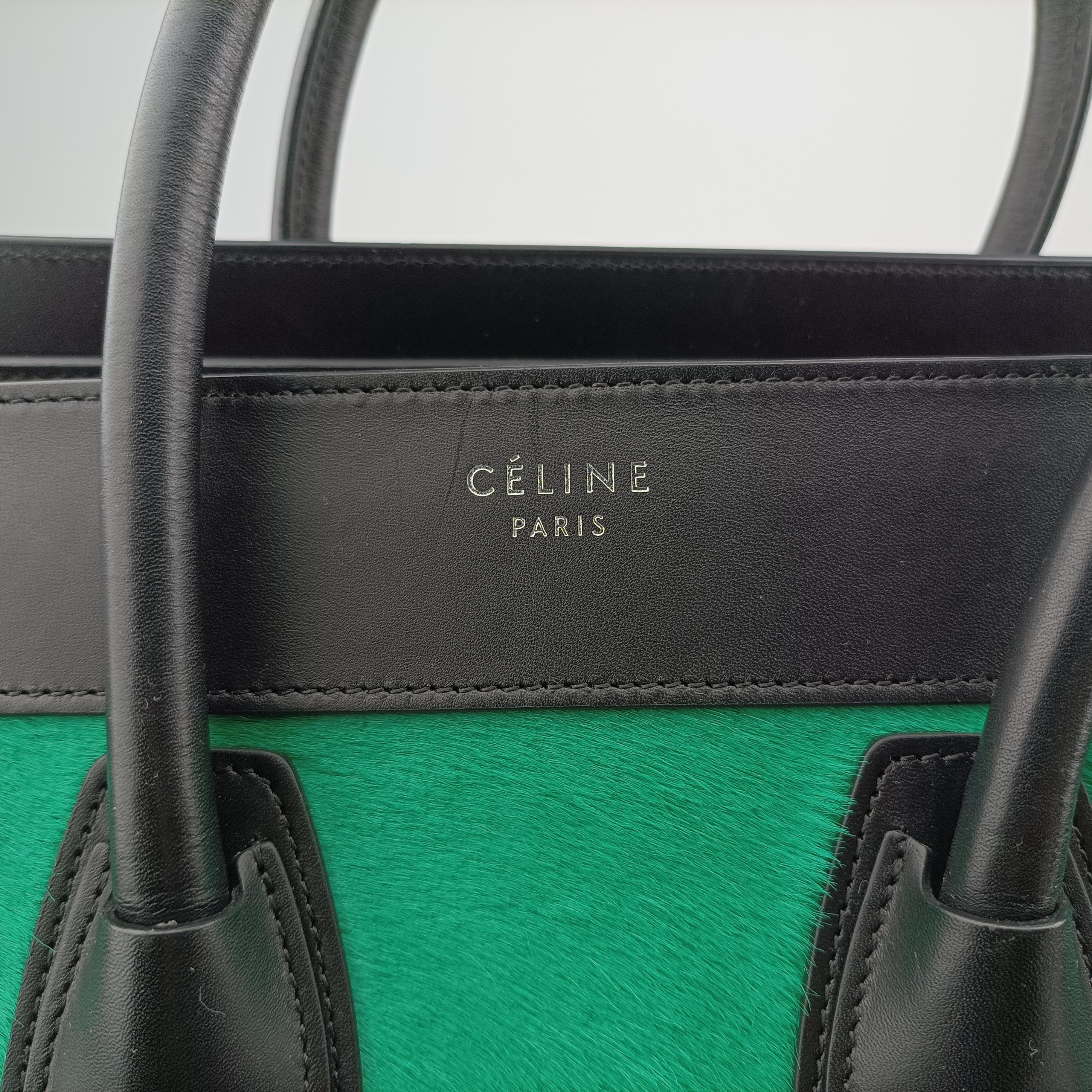 Secondhand Celine Luggage Nano Shopper Blue x Green x Black leather×ponyhair  handbag | stylenewstar