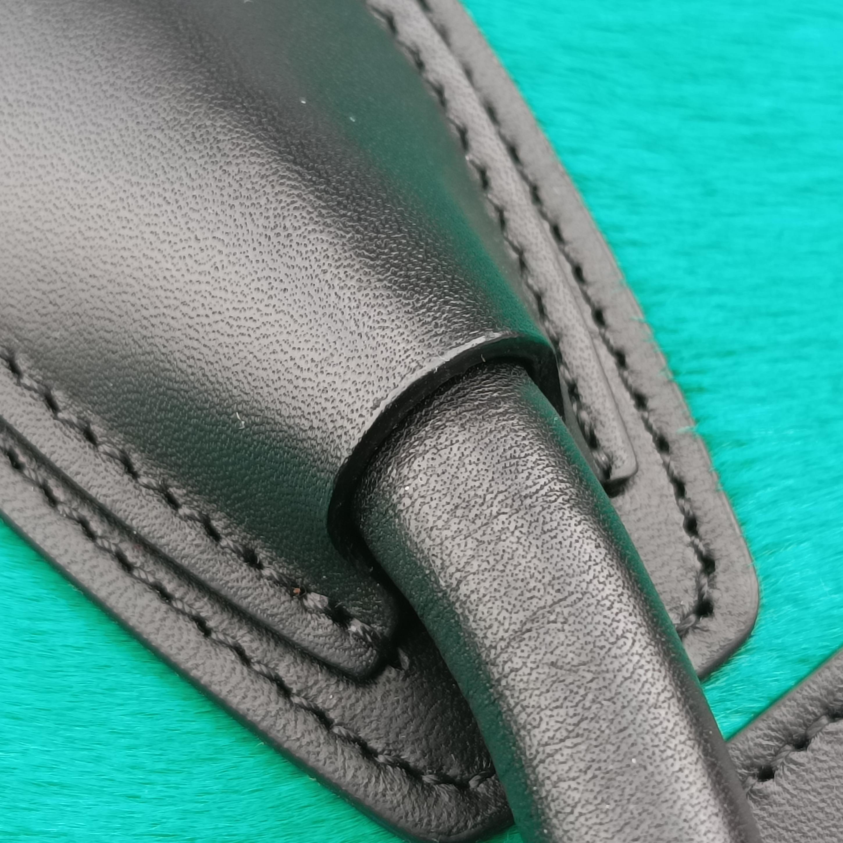 Secondhand Celine Luggage Nano Shopper Blue x Green x Black leather×ponyhair  handbag | stylenewstar