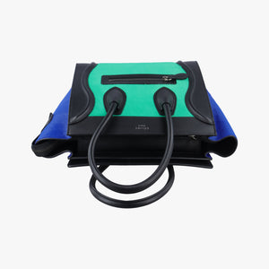 Secondhand Celine Luggage Nano Shopper Blue x Green x Black leather×ponyhair  handbag | stylenewstar