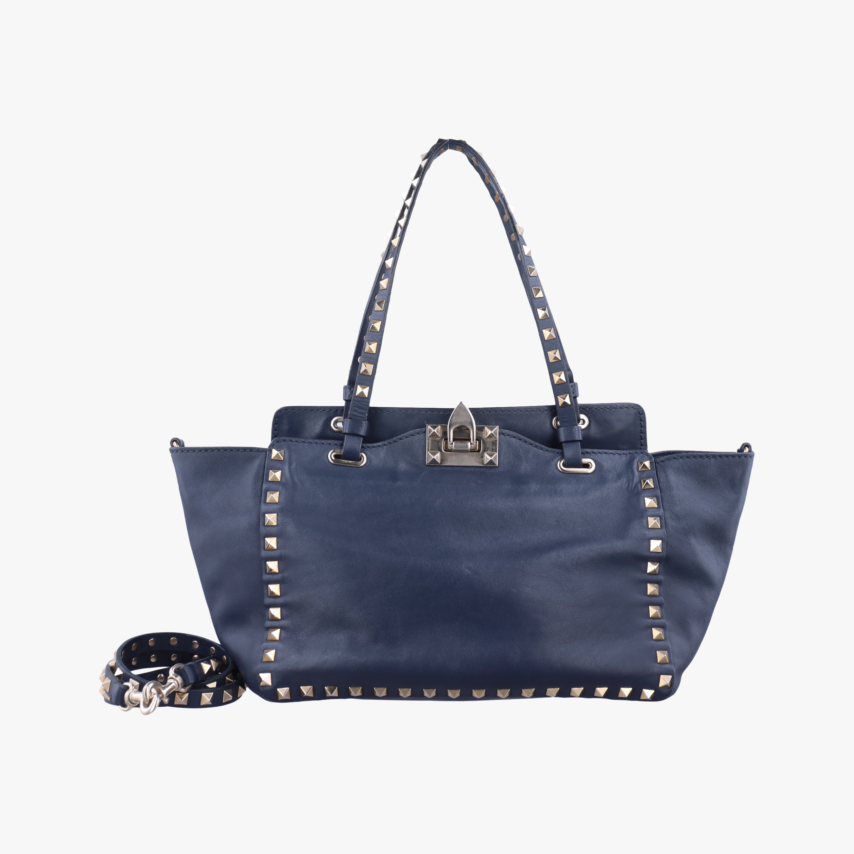 Pre-owned Valentino Rockstud Navy Leather  shoulderbag | stylenewstar