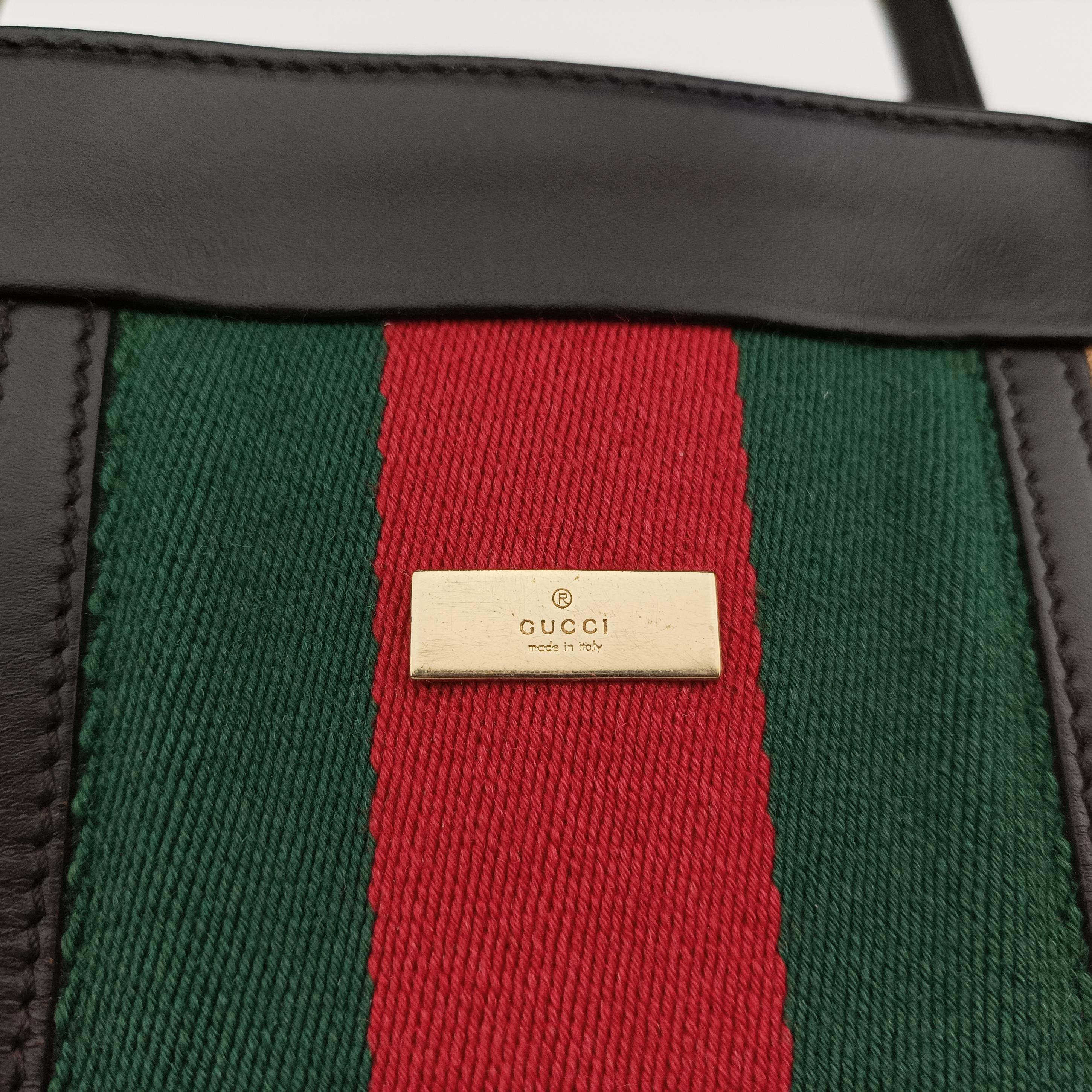 Pre-owned Gucci Sherry Line beige×Black×Red×Green canvas×leather 002.11 handbag | stylenewstar