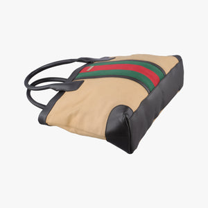 Pre-owned Gucci Sherry Line beige×Black×Red×Green canvas×leather 002.11 handbag | stylenewstar