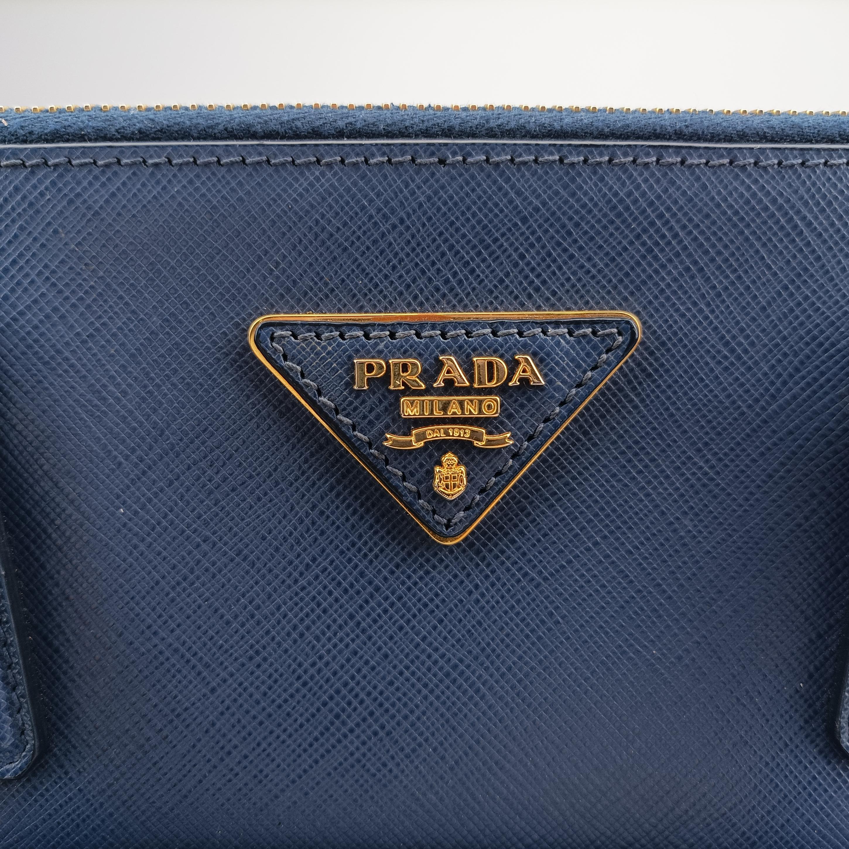 Vintage Prada Galleria front pocket Blue SAFFIANO Leather BN2674 shoulderbag | stylenewstar