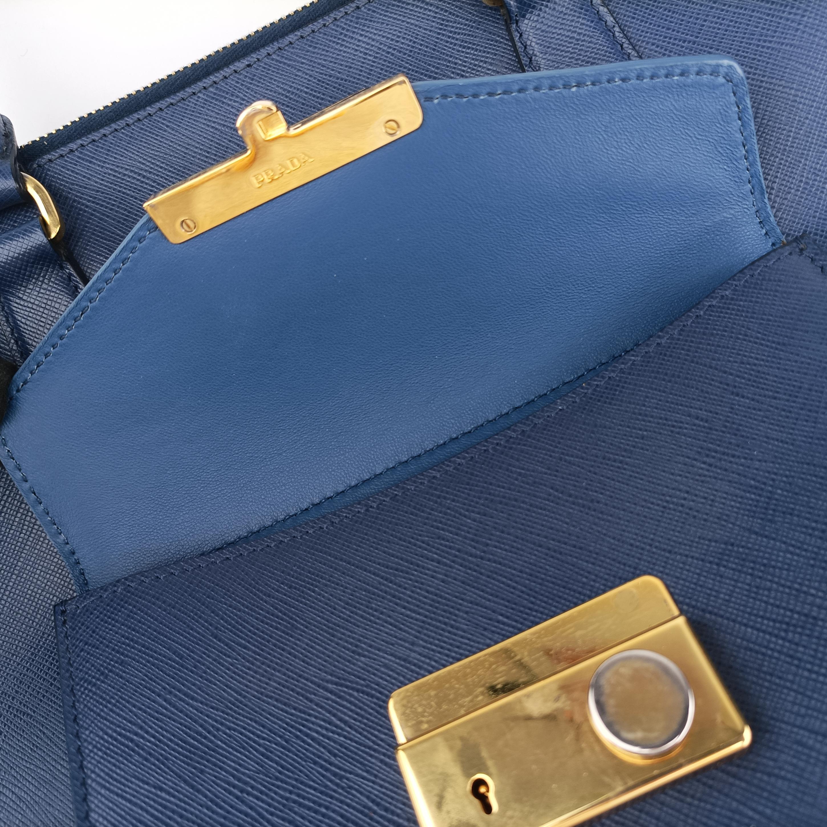 Vintage Prada Galleria front pocket Blue SAFFIANO Leather BN2674 shoulderbag | stylenewstar