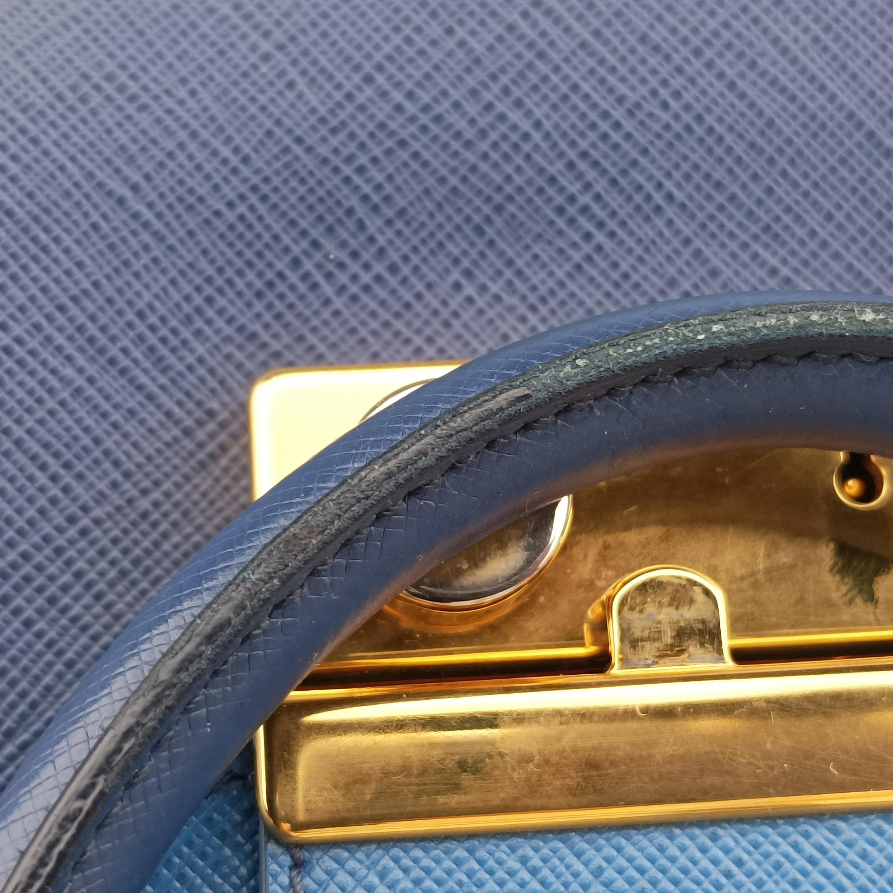 Vintage Prada Galleria front pocket Blue SAFFIANO Leather BN2674 shoulderbag | stylenewstar