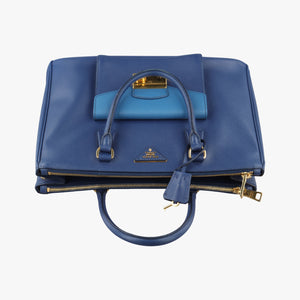 Vintage Prada Galleria front pocket Blue SAFFIANO Leather BN2674 shoulderbag | stylenewstar