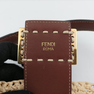 Pre-owned Fendi Croissant Crochet Beige straw 8BR790 shoulderbag | stylenewstar