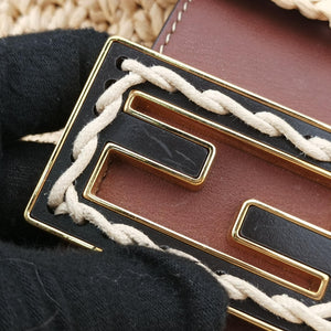 Pre-owned Fendi Croissant Crochet Beige straw 8BR790 shoulderbag | stylenewstar