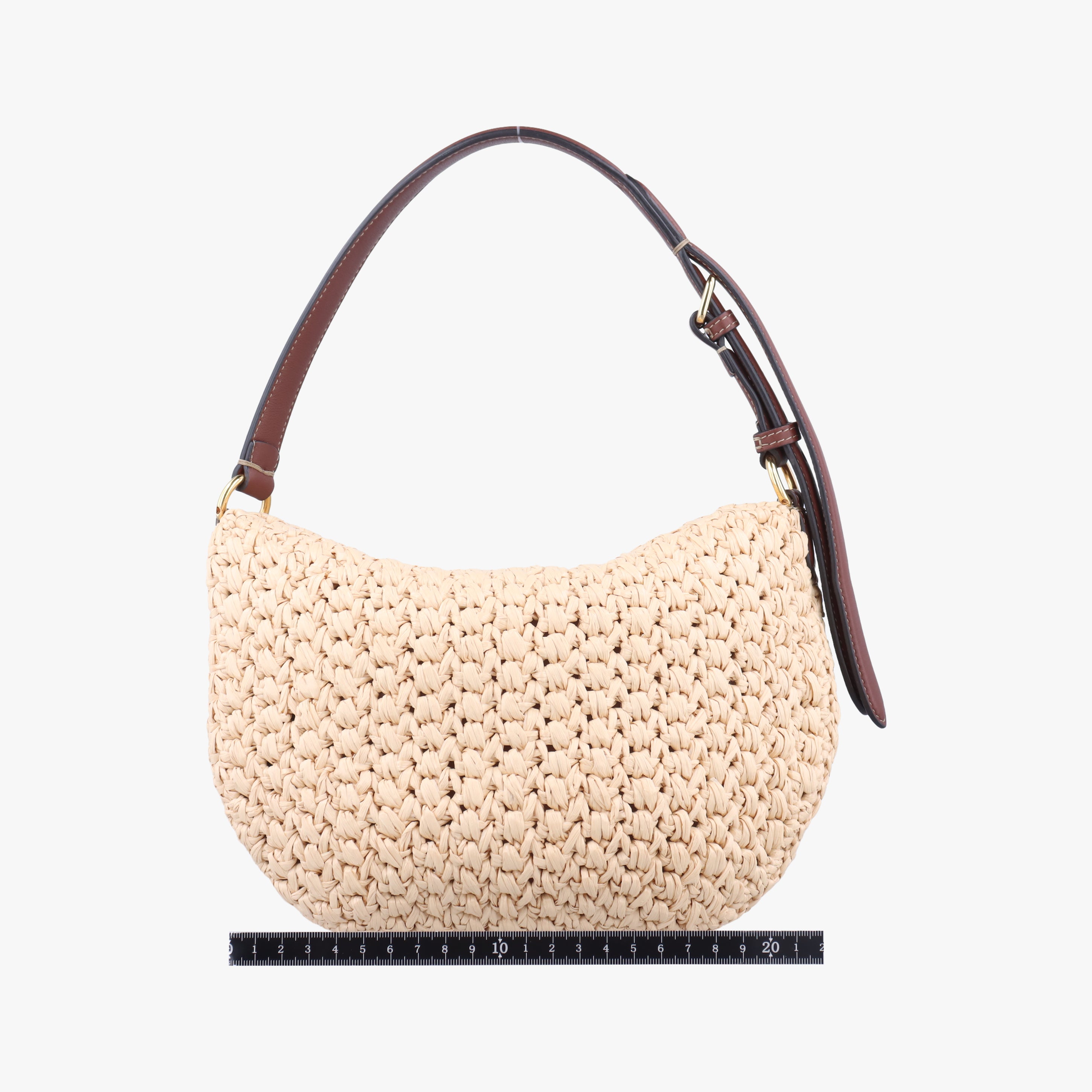 Pre-owned Fendi Croissant Crochet Beige straw 8BR790 shoulderbag | stylenewstar