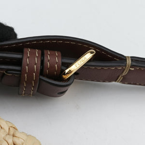 Pre-owned Fendi Croissant Crochet Beige straw 8BR790 shoulderbag | stylenewstar