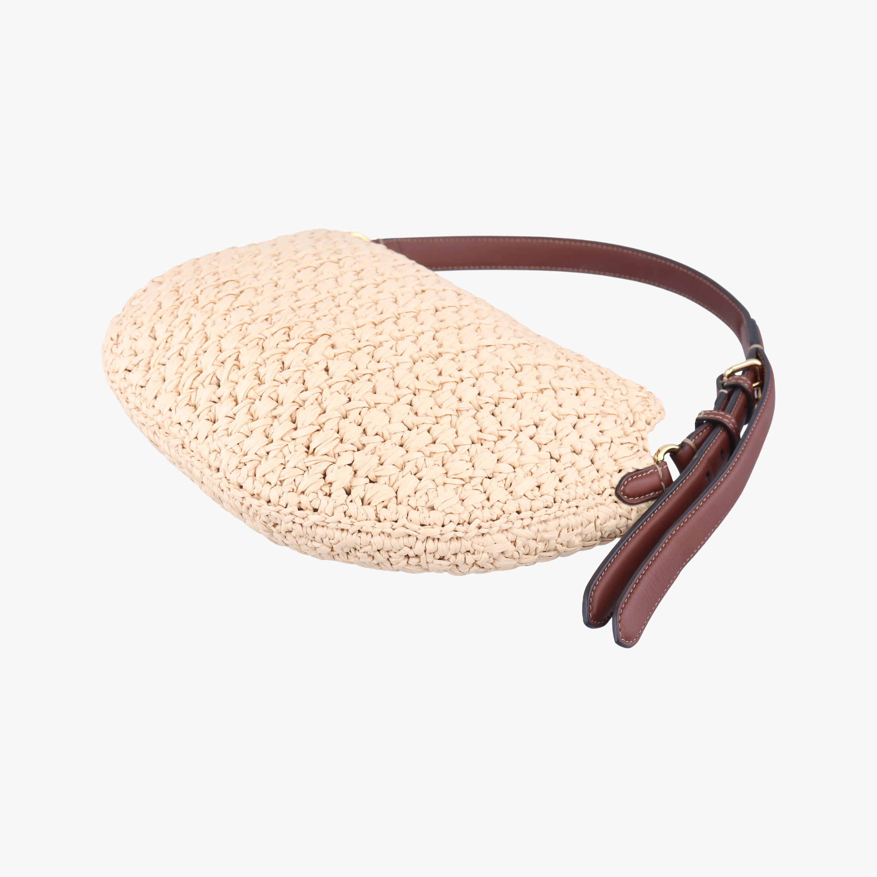 Pre-owned Fendi Croissant Crochet Beige straw 8BR790 shoulderbag | stylenewstar