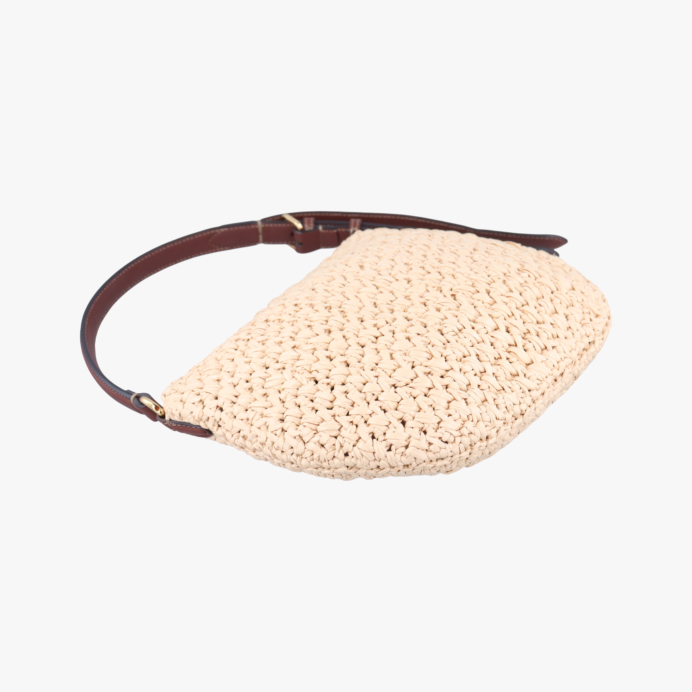 Pre-owned Fendi Croissant Crochet Beige straw 8BR790 shoulderbag | stylenewstar