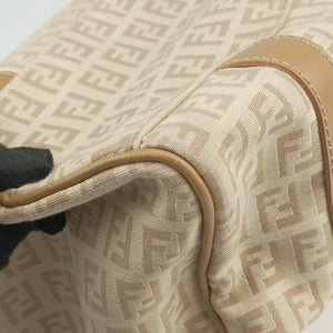 Pre-owned Fendi Zucchino Forever Bauletto beige canvas 8BL063 handbag | stylenewstar