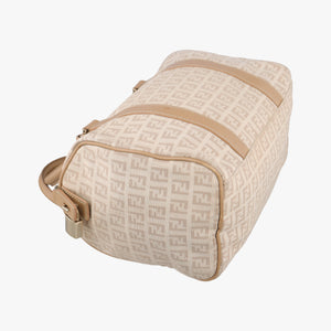 Pre-owned Fendi Zucchino Forever Bauletto beige canvas 8BL063 handbag | stylenewstar