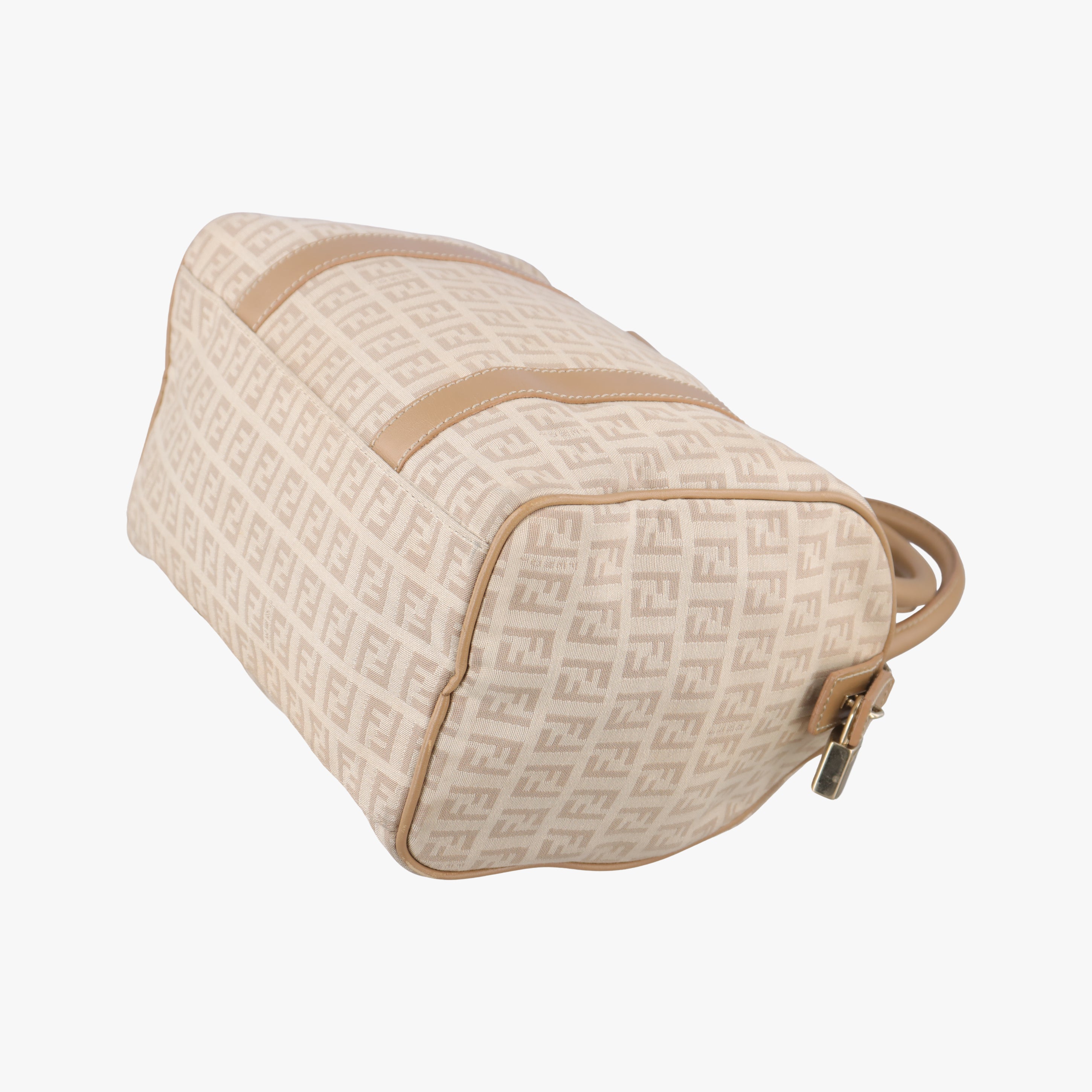 Pre-owned Fendi Zucchino Forever Bauletto beige canvas 8BL063 handbag | stylenewstar