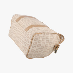 Pre-owned Fendi Zucchino Forever Bauletto beige canvas 8BL063 handbag | stylenewstar