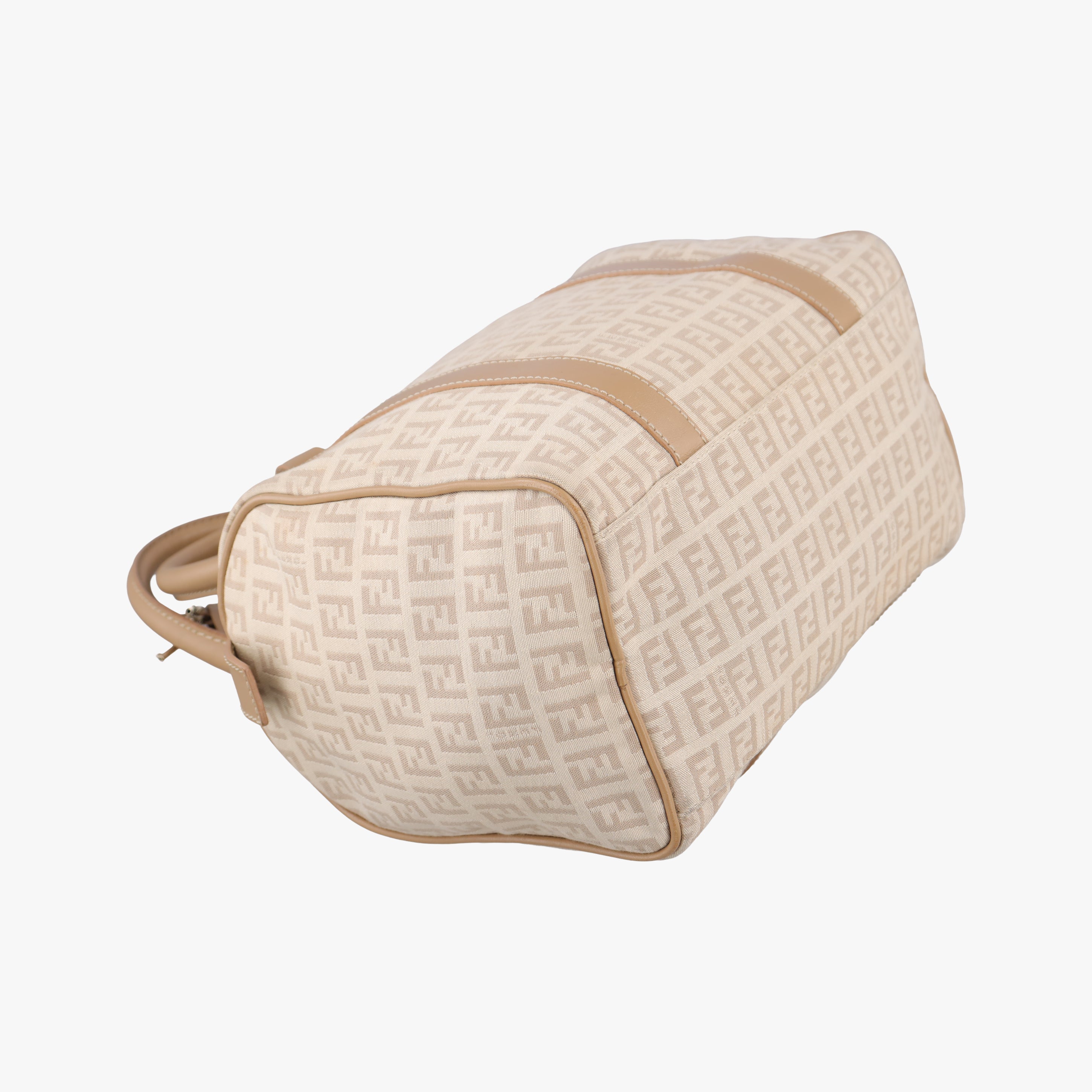 Pre-owned Fendi Zucchino Forever Bauletto beige canvas 8BL063 handbag | stylenewstar