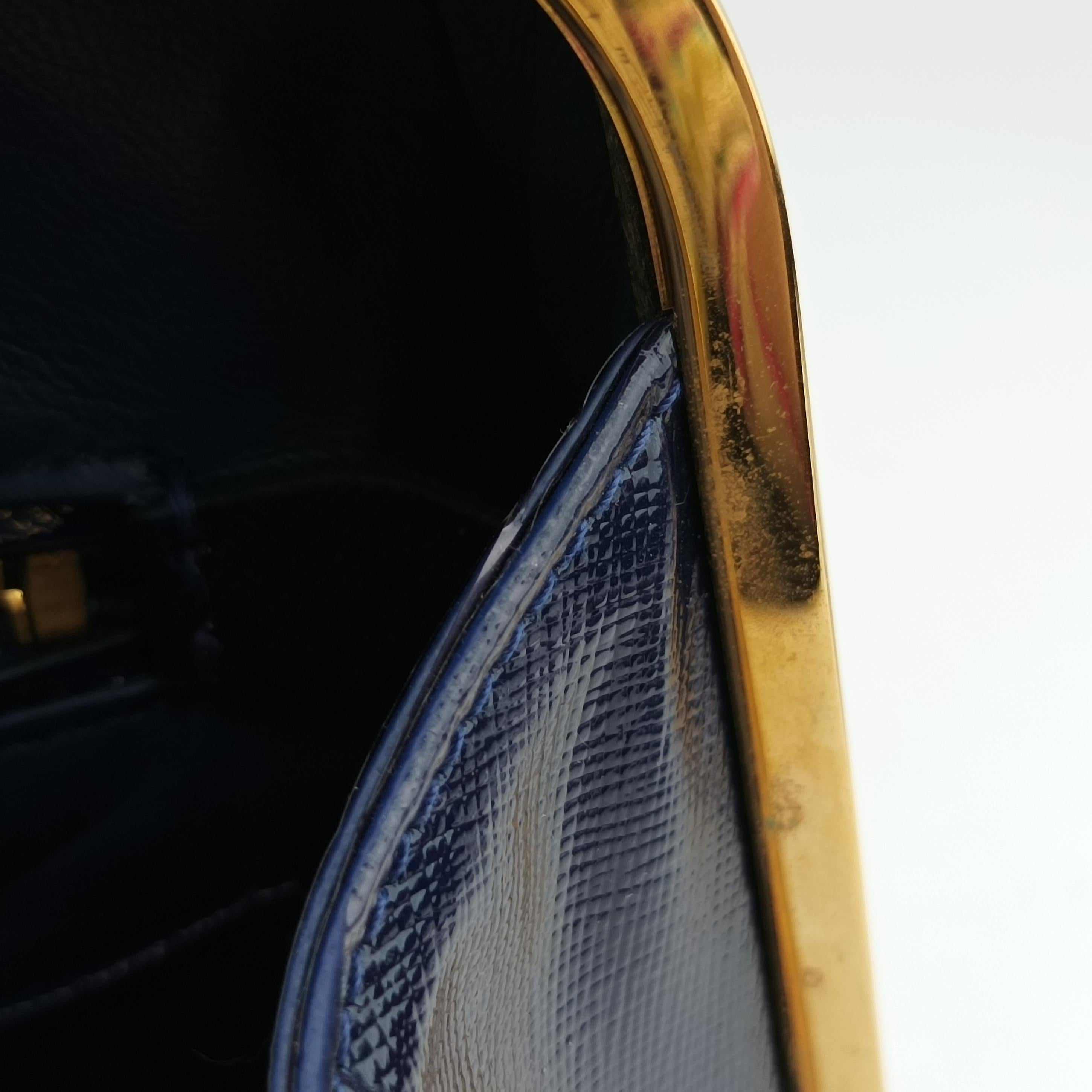 Pre-owned Prada Pyramid Navy×Green Patent  handbag | stylenewstar