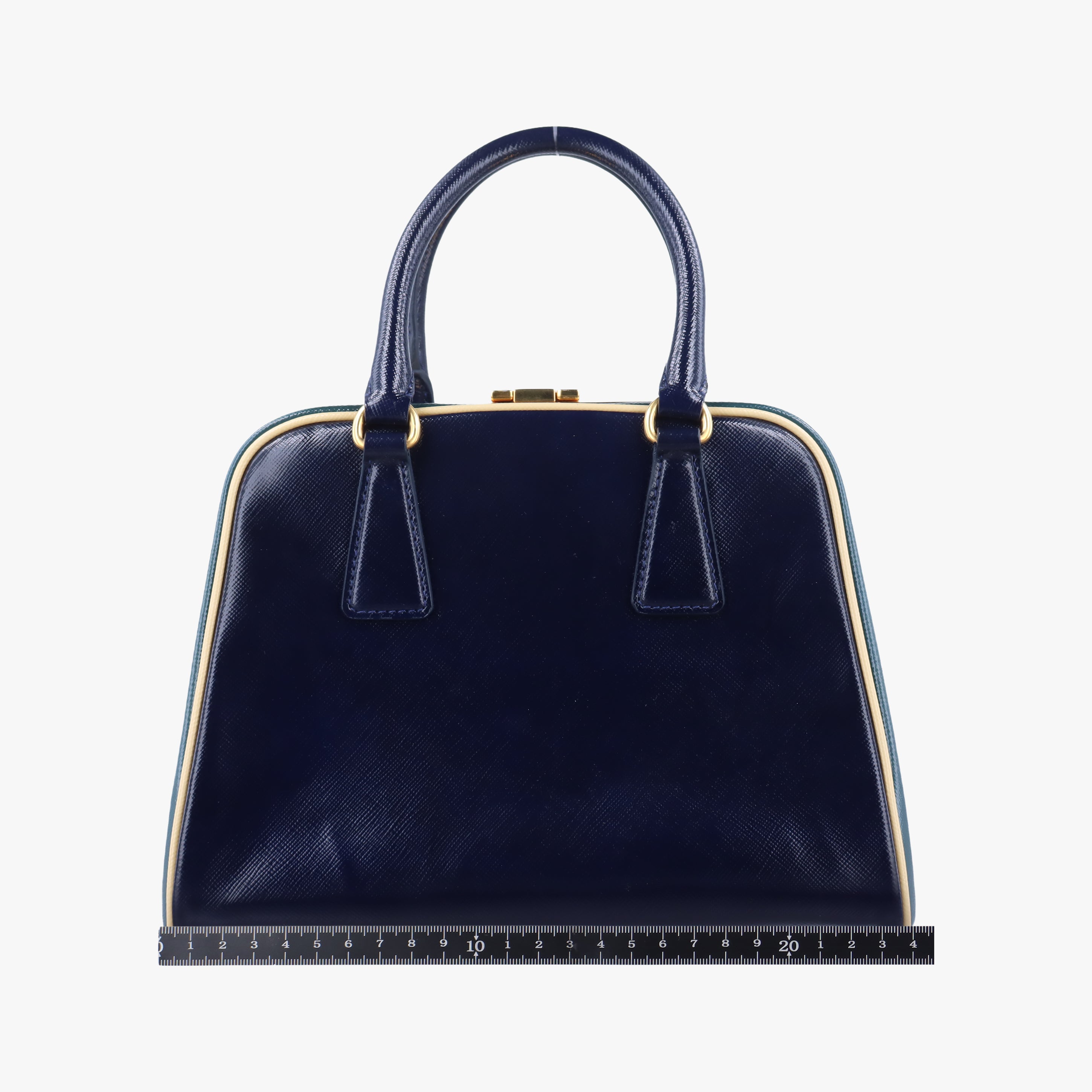 Pre-owned Prada Pyramid Navy×Green Patent  handbag | stylenewstar