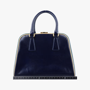 Pre-owned Prada Pyramid Navy×Green Patent  handbag | stylenewstar