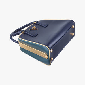 Pre-owned Prada Pyramid Navy×Green Patent  handbag | stylenewstar