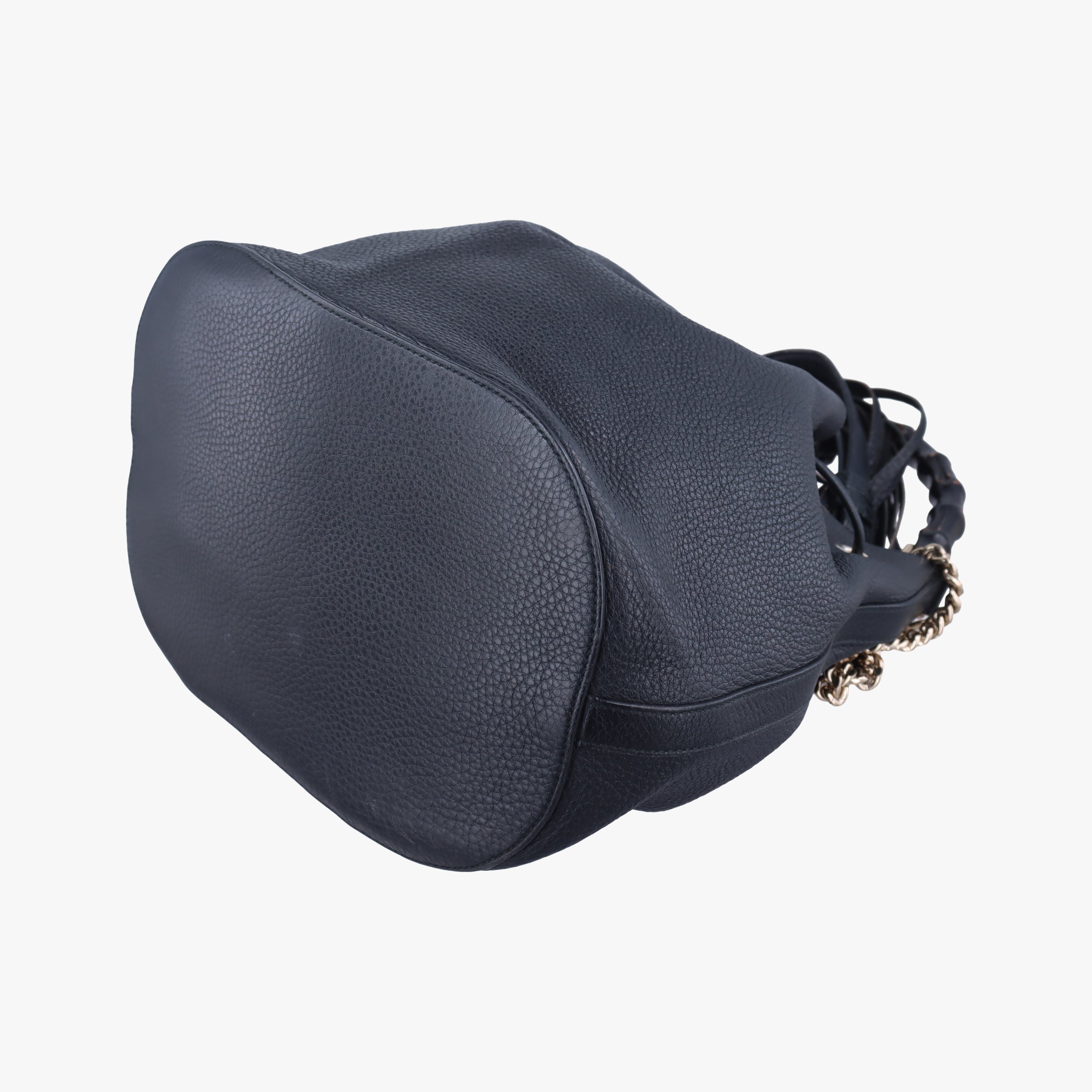 Pre-owned Gucci Bamboo Fringe Tassel Bucket Black Leather 387613 shoulderbag | stylenewstar