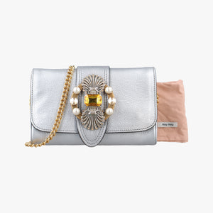 Pre-owned Miu Miu Miu Lady Silver Leather  shoulderbag | stylenewstar