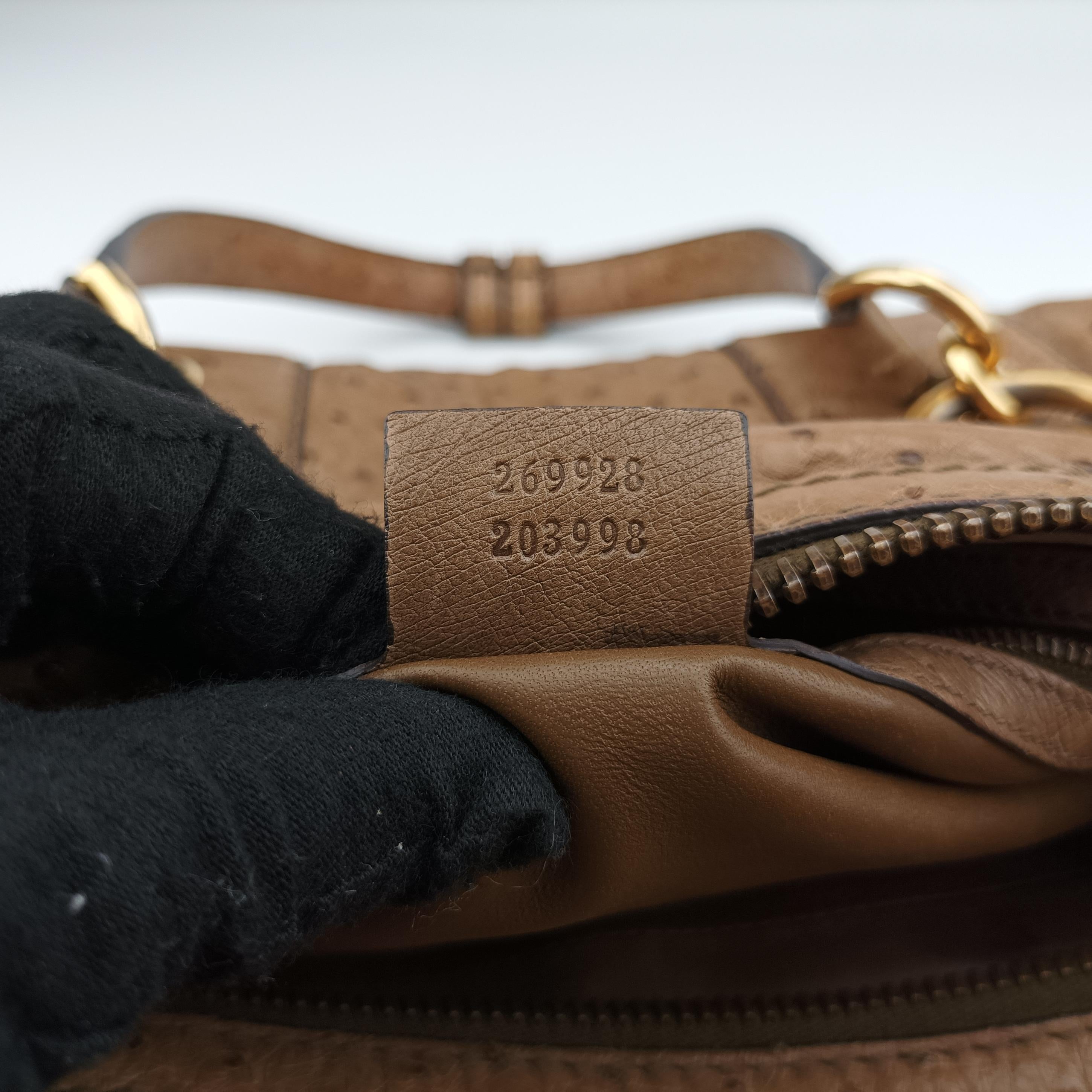 Pre-owned Gucci Ostrich Sumila Tote beige Ostrich Leather 269928 shoulderbag | stylenewstar