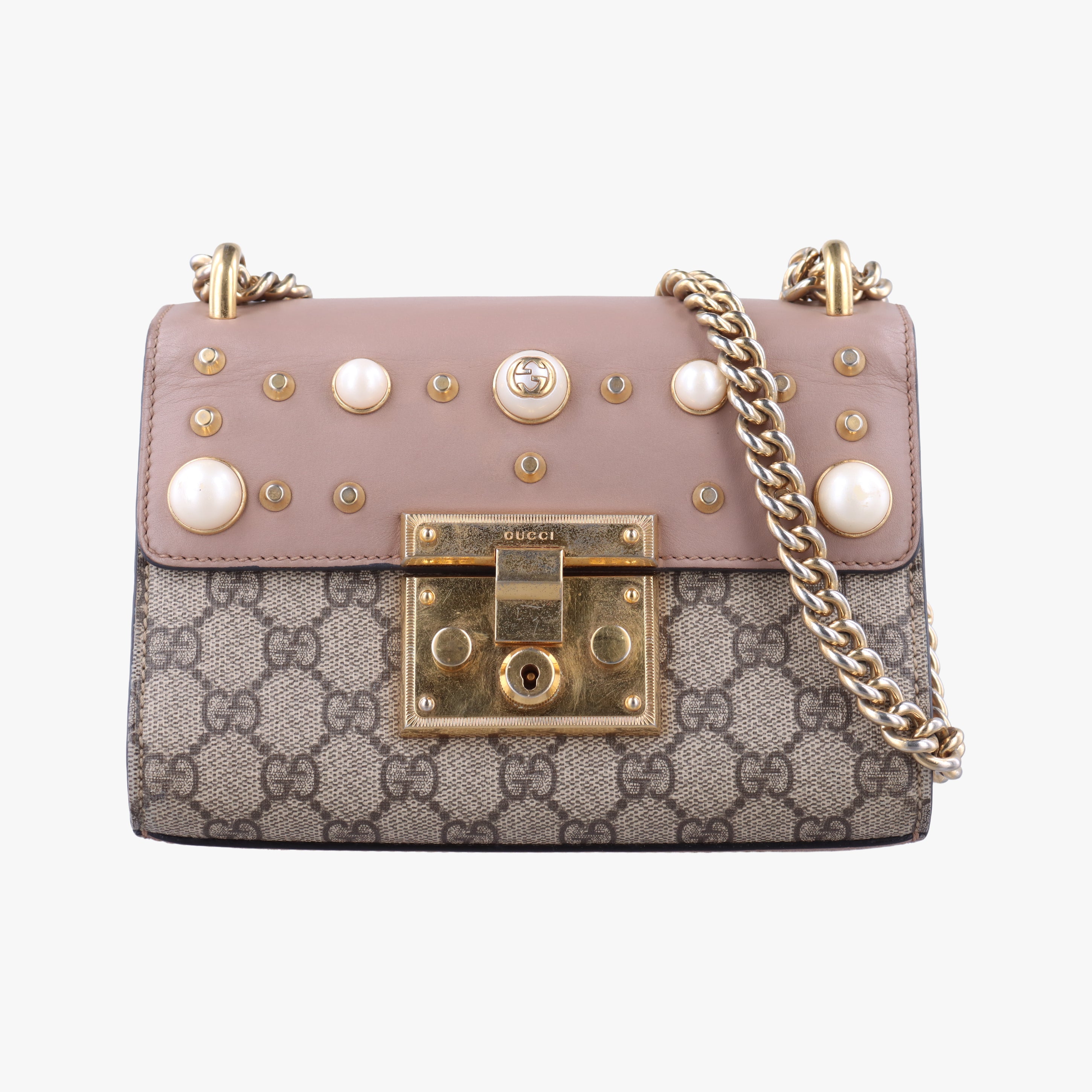 Pre-owned Gucci Padlock pink×beige PVC coated canvas×leather 432182 shoulderbag | stylenewstar
