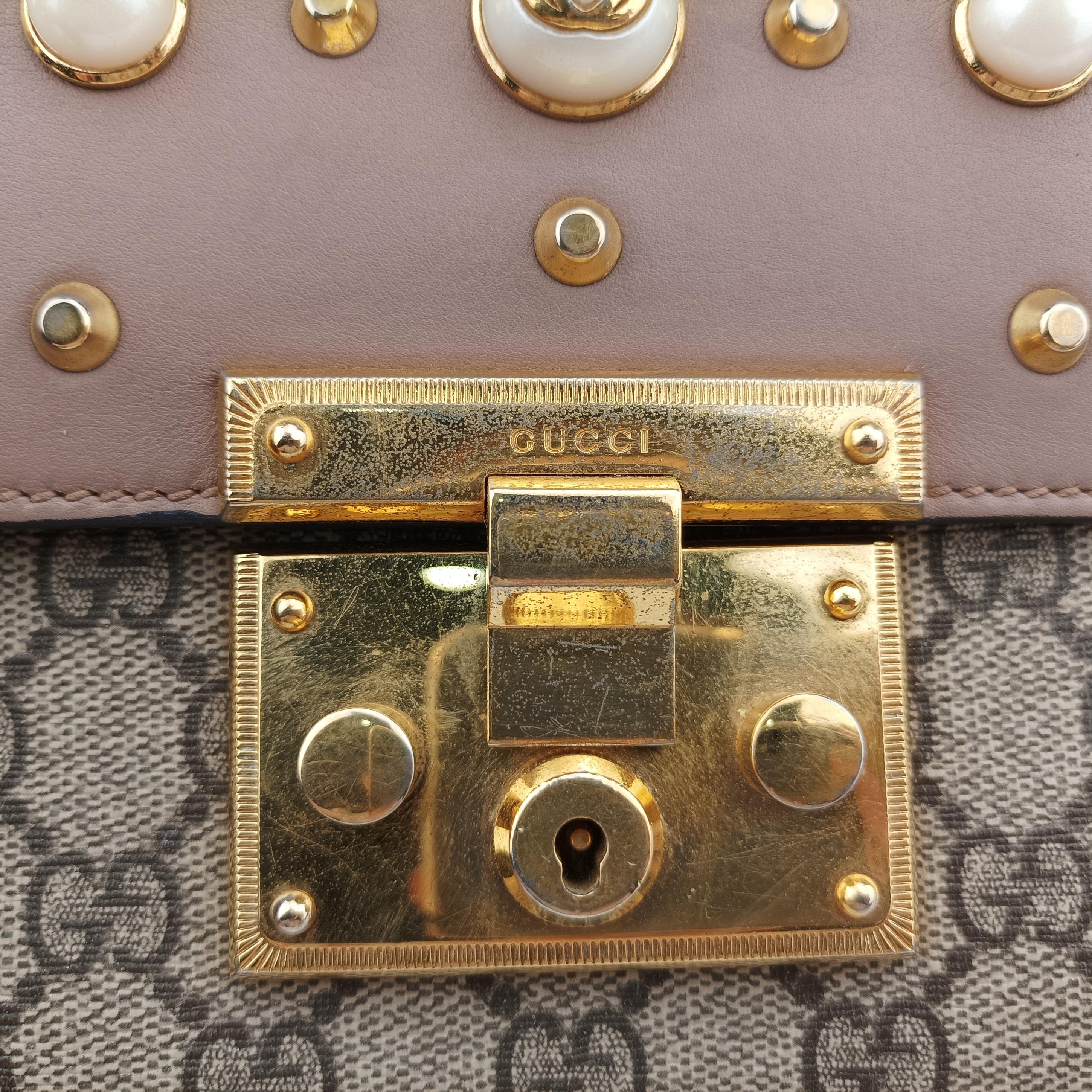 Pre-owned Gucci Padlock pink×beige PVC coated canvas×leather 432182 shoulderbag | stylenewstar