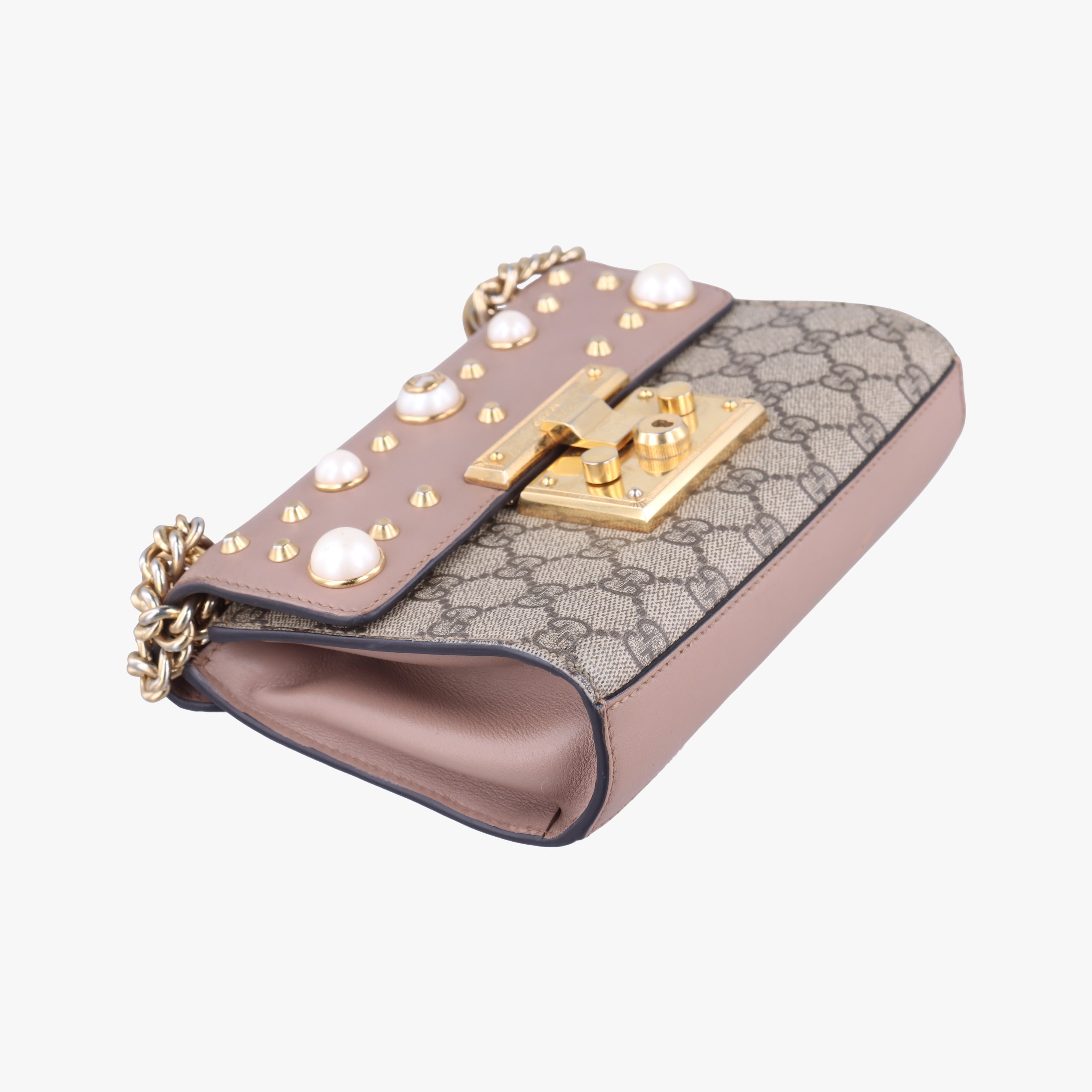Pre-owned Gucci Padlock pink×beige PVC coated canvas×leather 432182 shoulderbag | stylenewstar