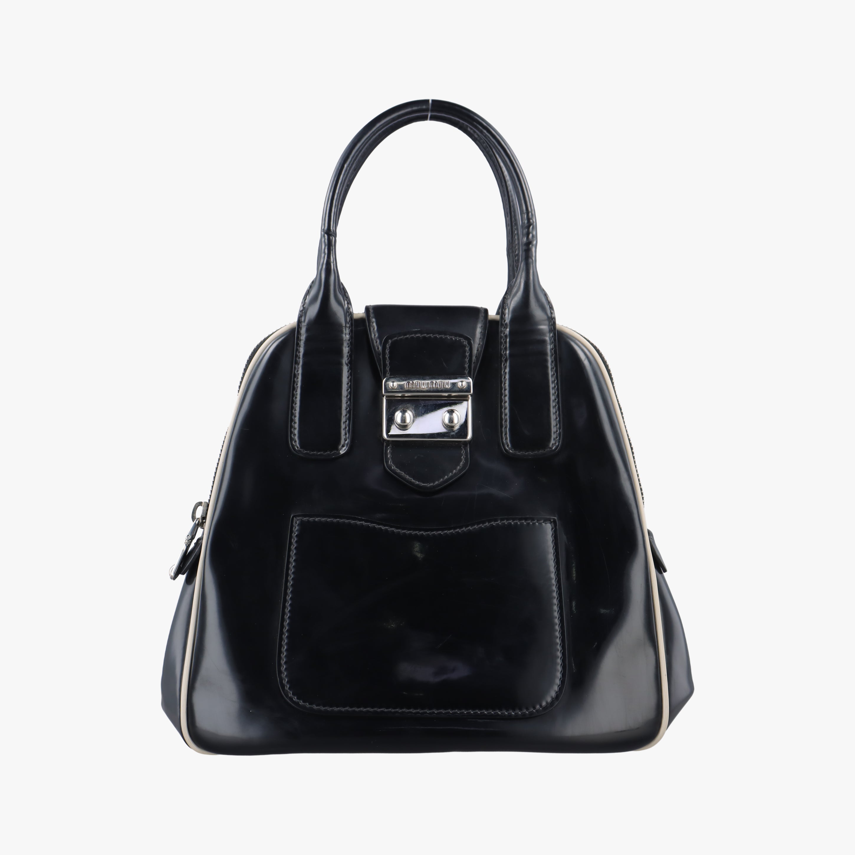 Vintage Miu Miu Double Zip Bowling Black patent  handbag | stylenewstar