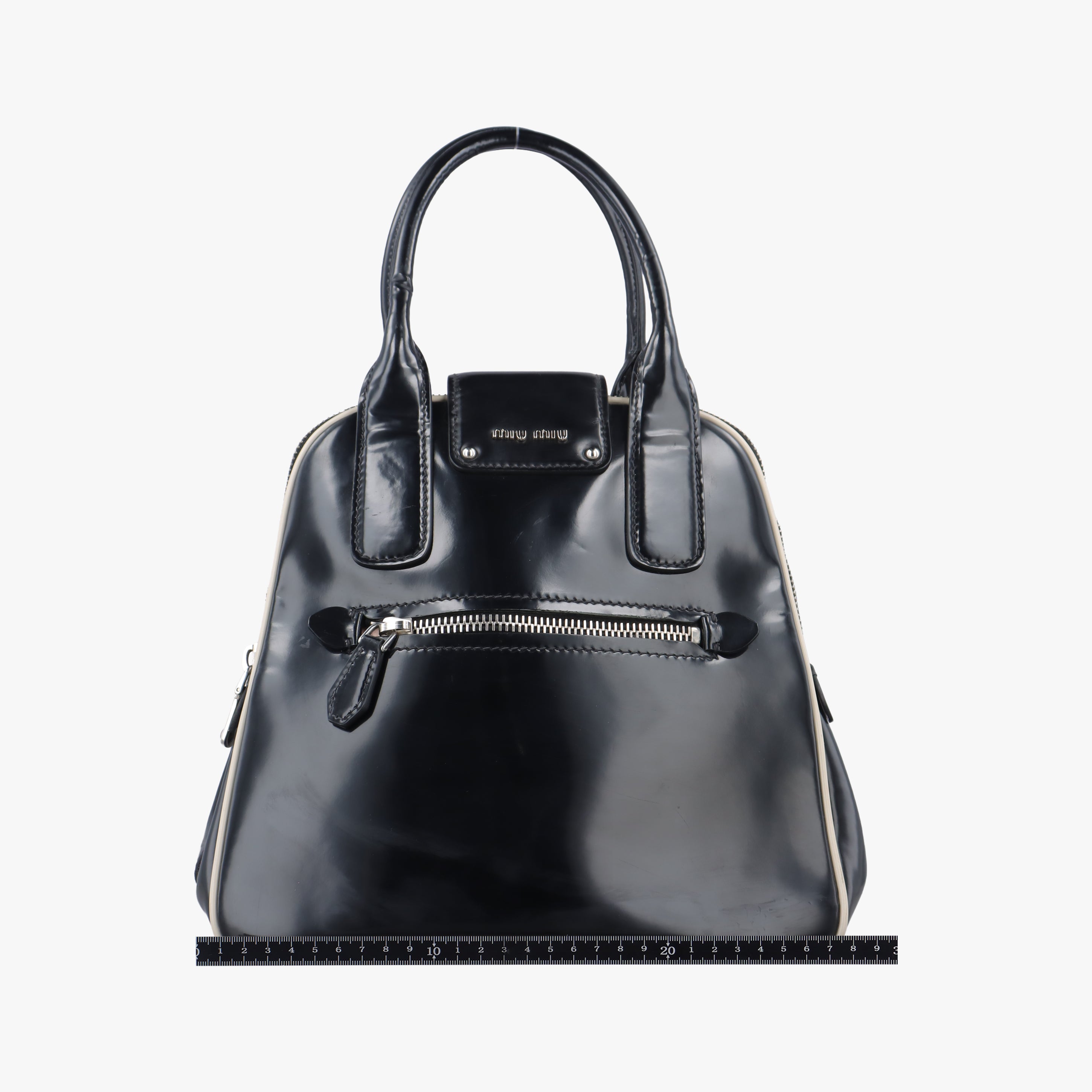 Vintage Miu Miu Double Zip Bowling Black patent  handbag | stylenewstar