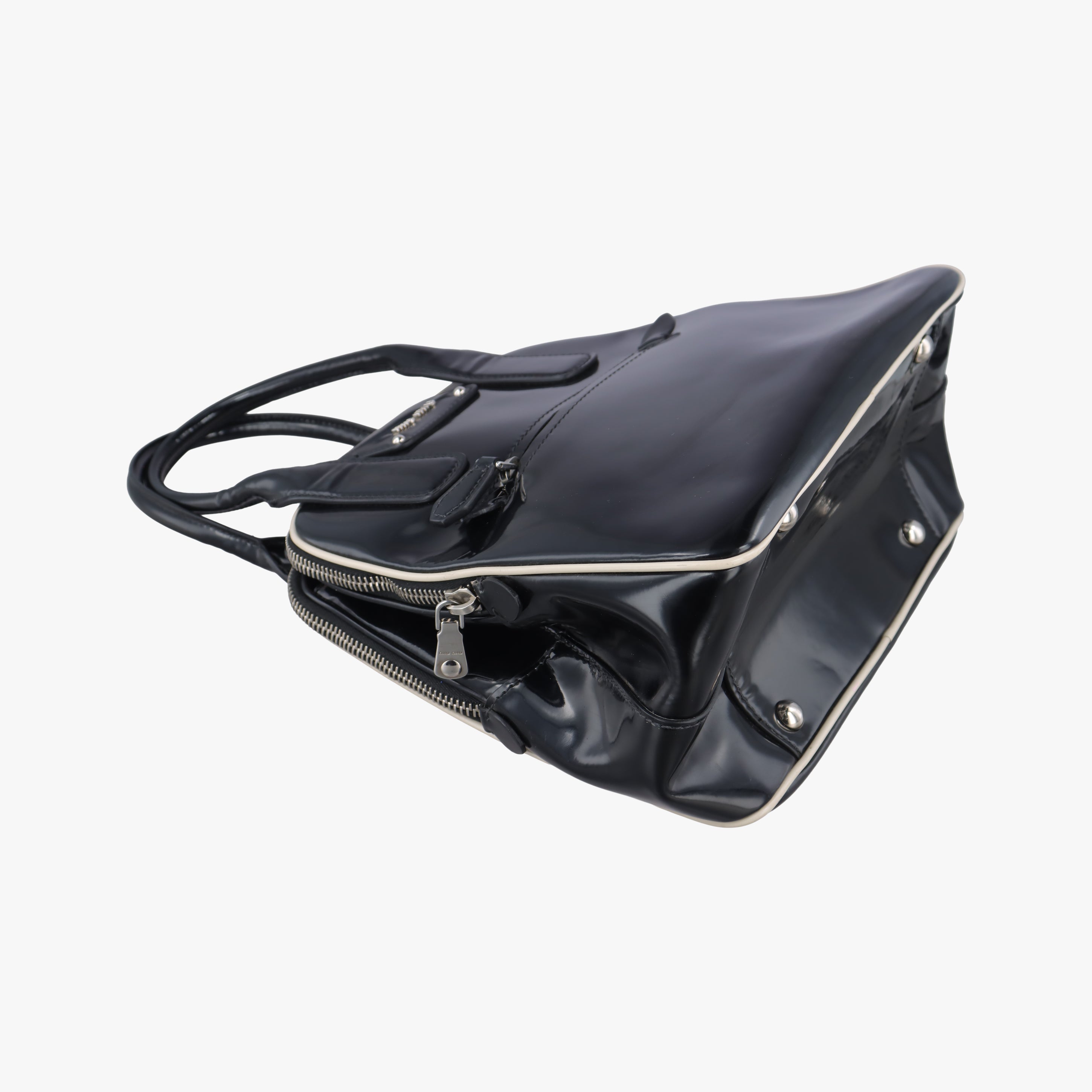Vintage Miu Miu Double Zip Bowling Black patent  handbag | stylenewstar