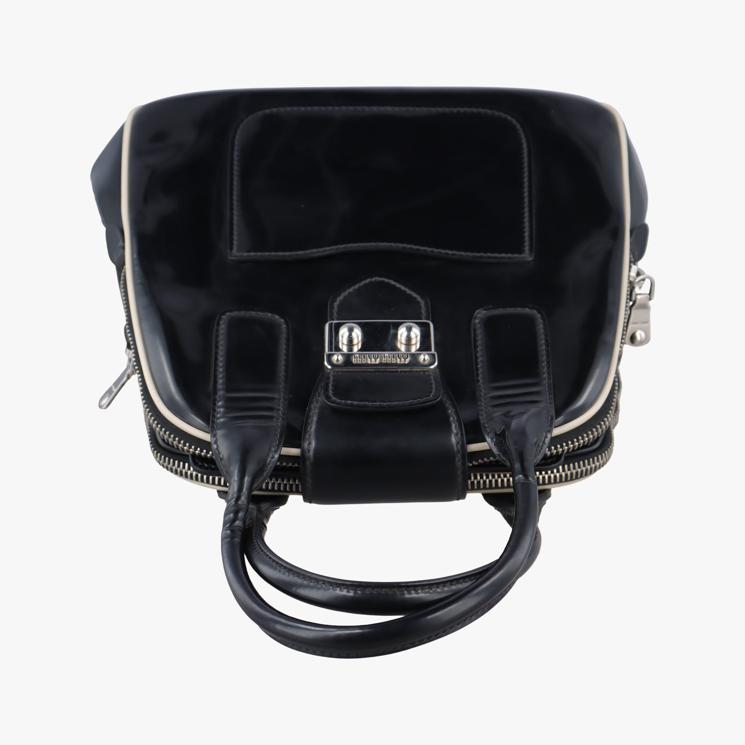 Vintage Miu Miu Double Zip Bowling Black patent  handbag | stylenewstar