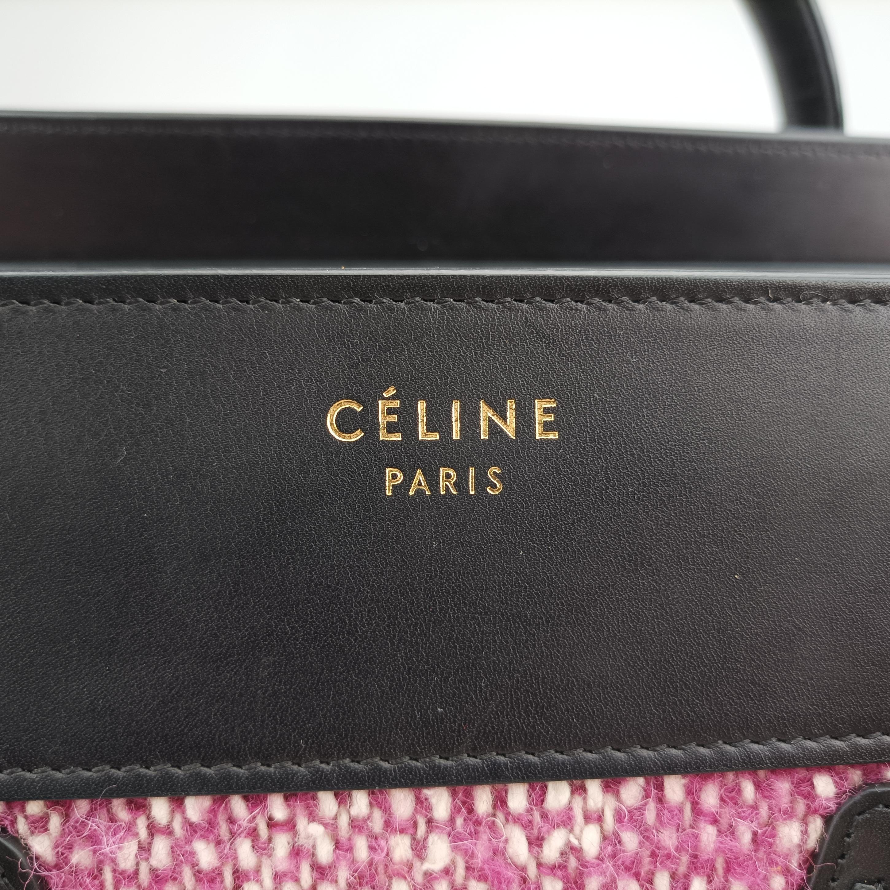 Pre-owned Celine Luggage Mini Shopper Pink x Black fabric×Leather  handbag | stylenewstar