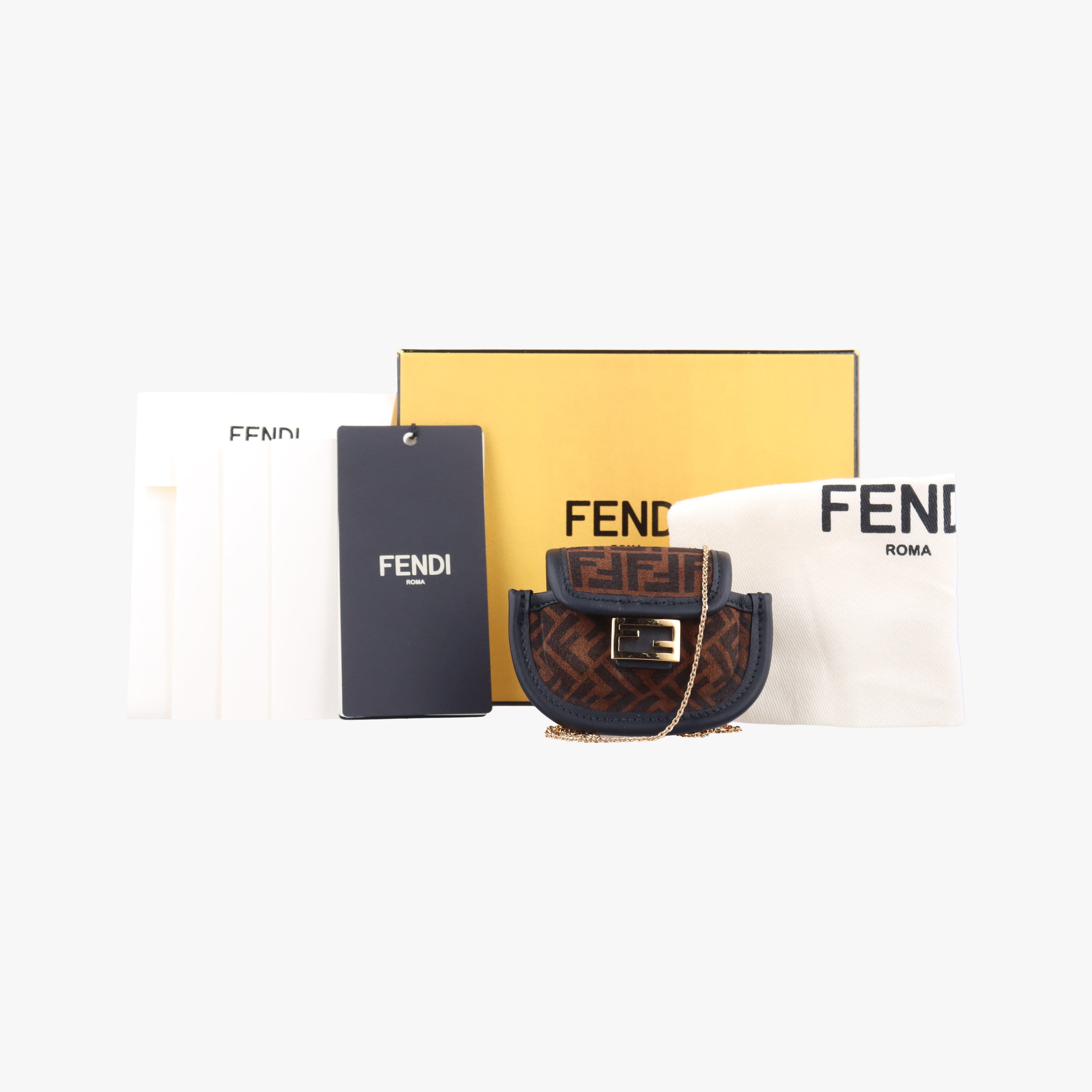 Pre-owned Fendi Zucca FF Airpods Pro Brown Suede  shoulderbag | stylenewstar