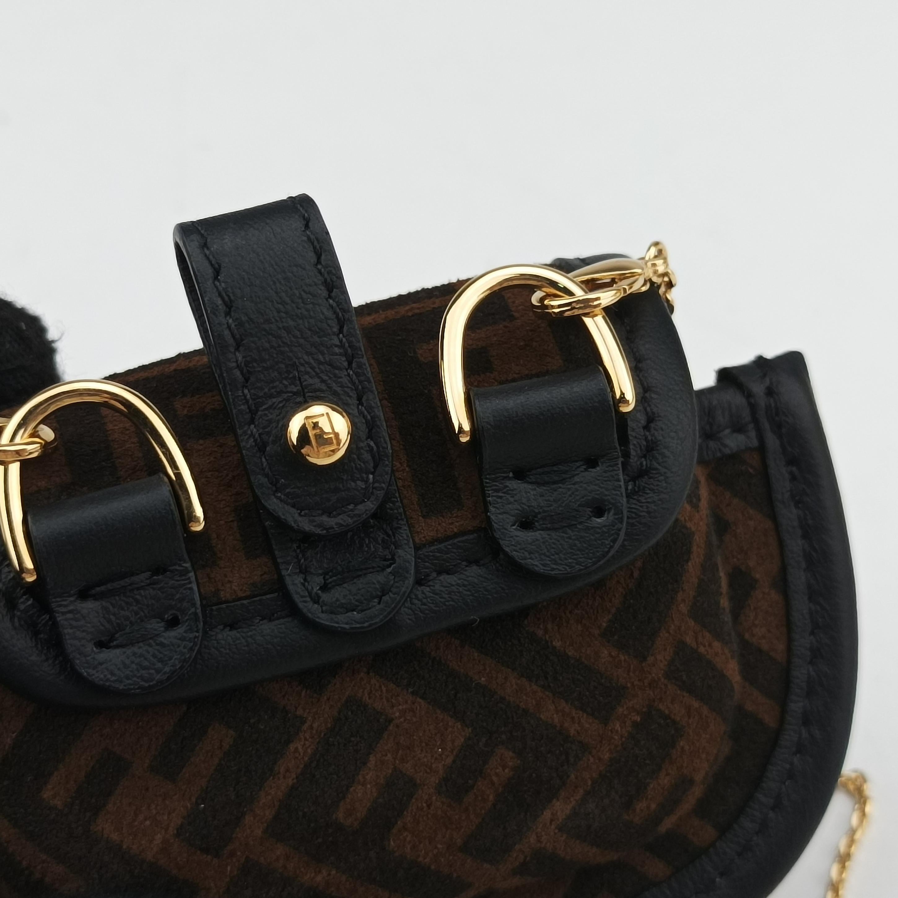 Pre-owned Fendi Zucca FF Airpods Pro Brown Suede  shoulderbag | stylenewstar